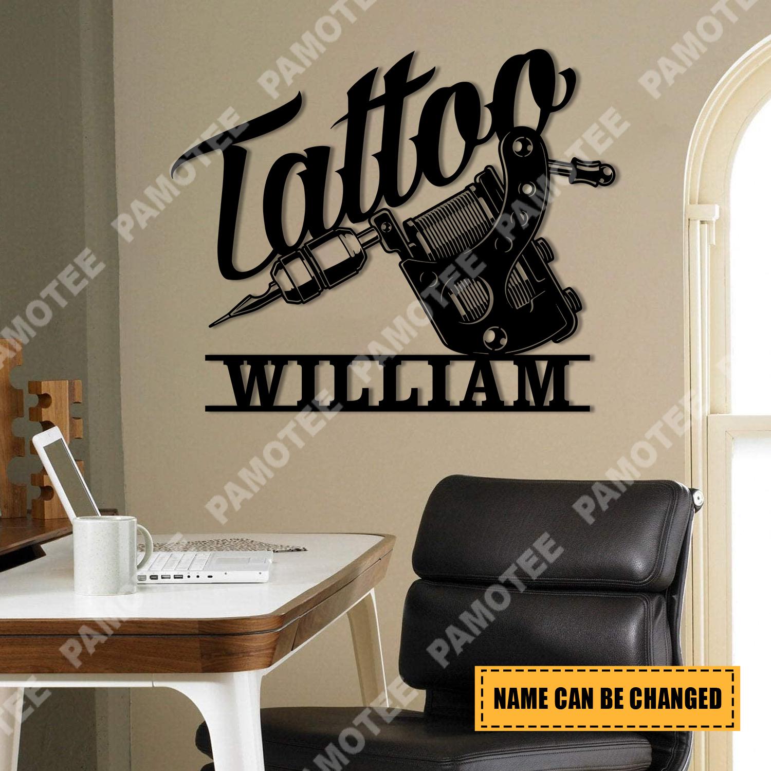 Personalized Tattoo Studio Wall Art Decor, Custom Metal Sign, Many