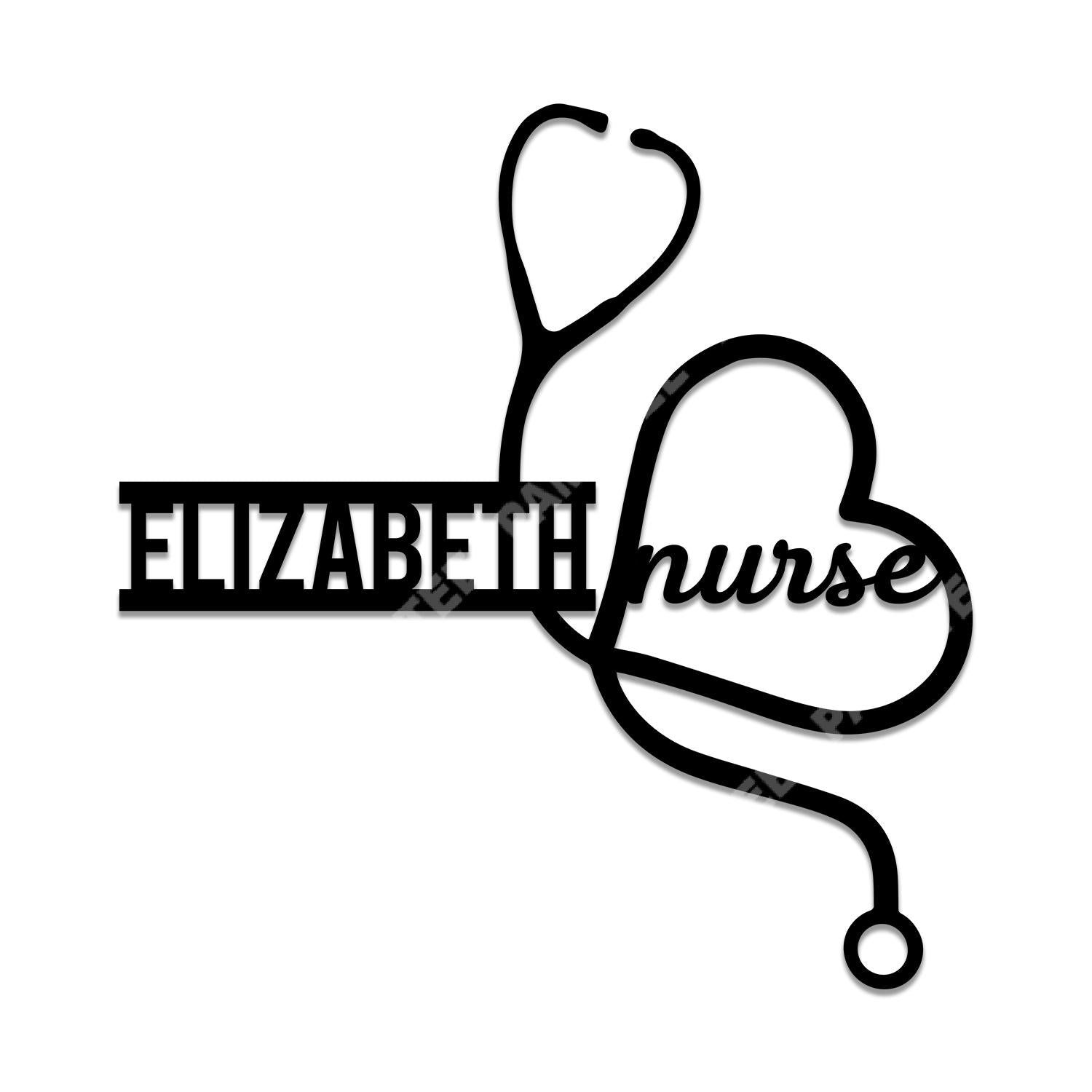 Personalized Name Stethoscope Metal Art, Registered Nurse Home Decor