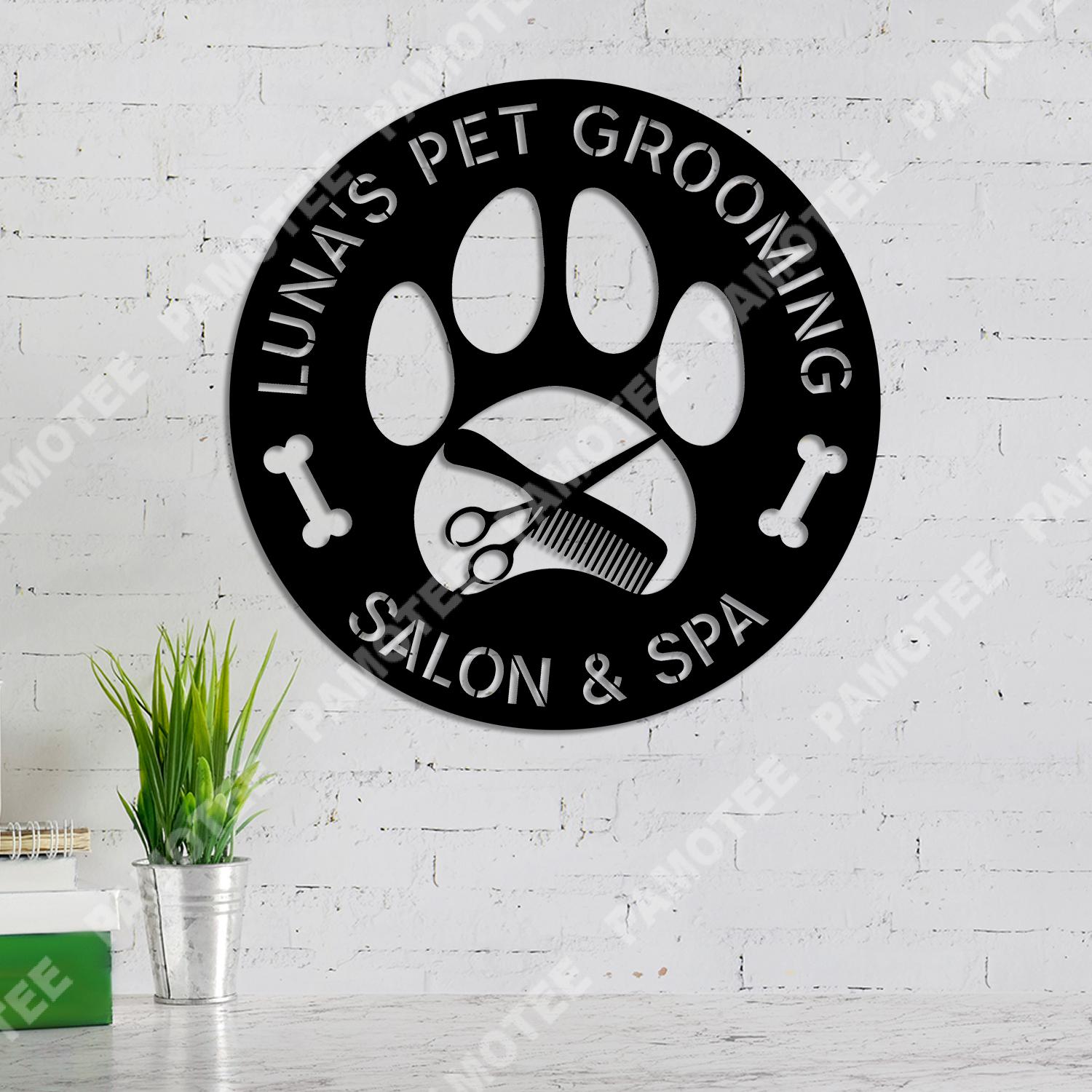 Customized Dog Paw And Bone Pet Salon & Spa Metal Art, Pet Lovers Gift