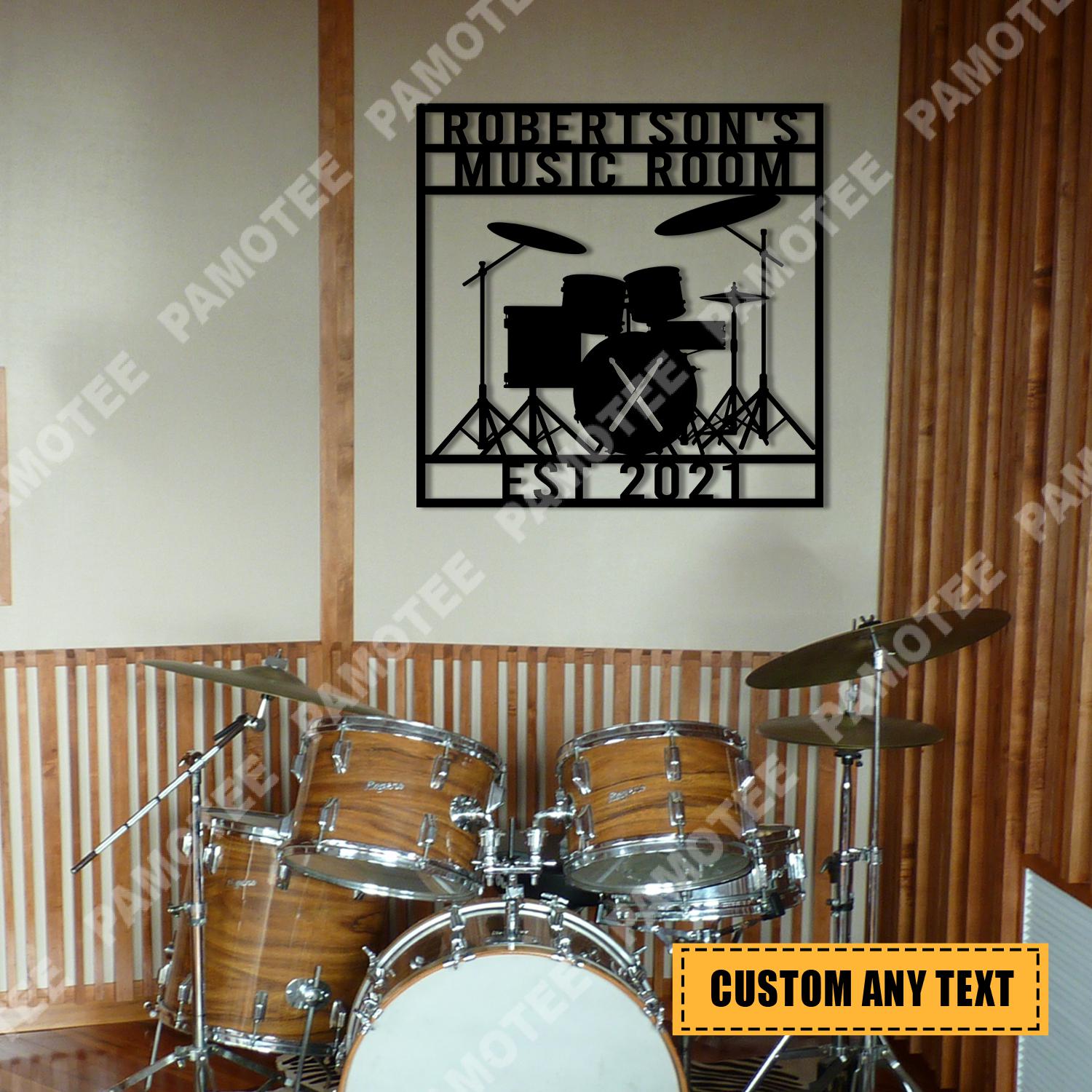 Customized Name And Est Date Drum Music Room Metal Sign, Drummer Gift, Instrumental Plaque