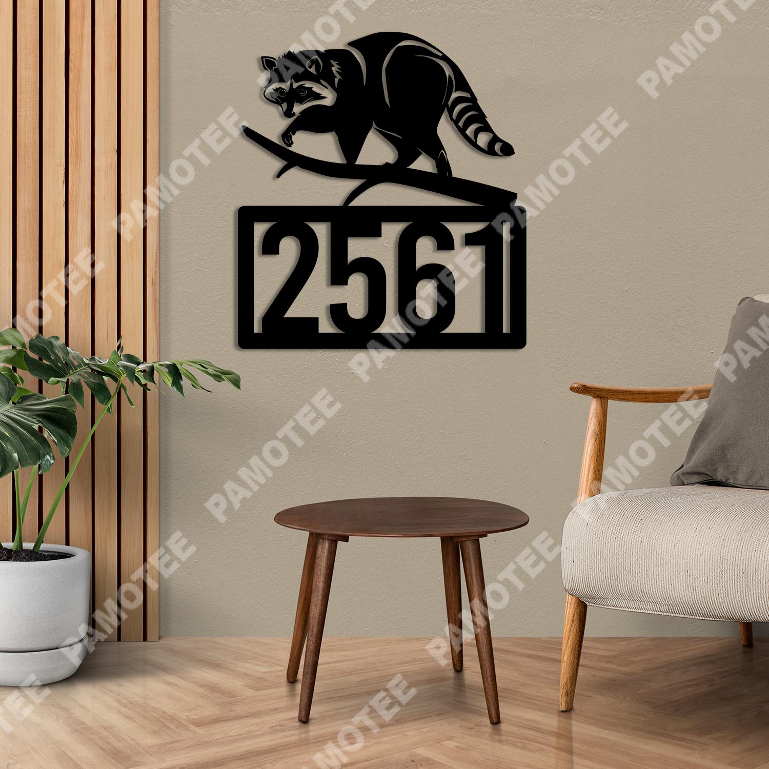 Personalized Address Number Raccoon Metal Sign, Wall Decor