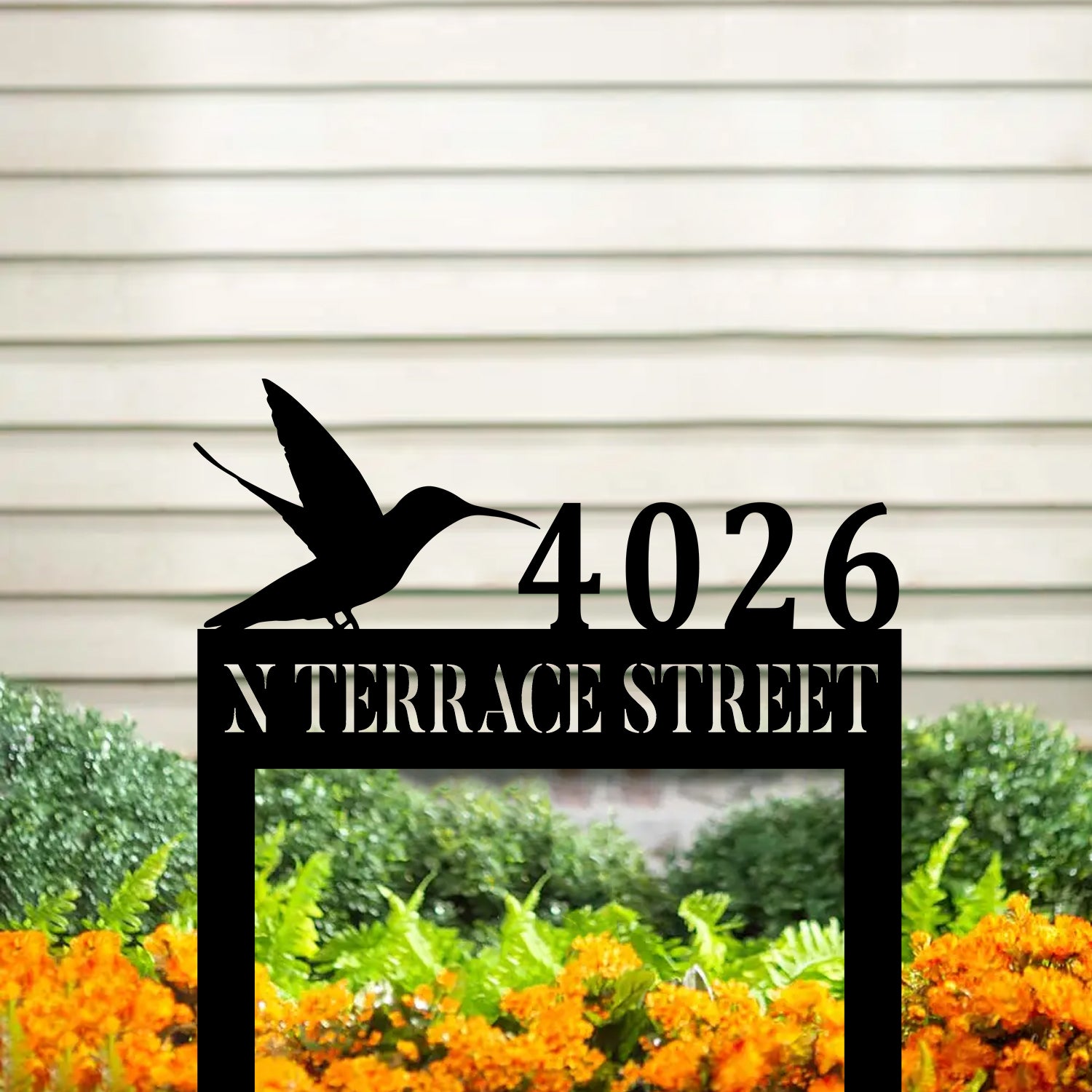 Customized Address Hummingbird Metal Sign, Garden Art
