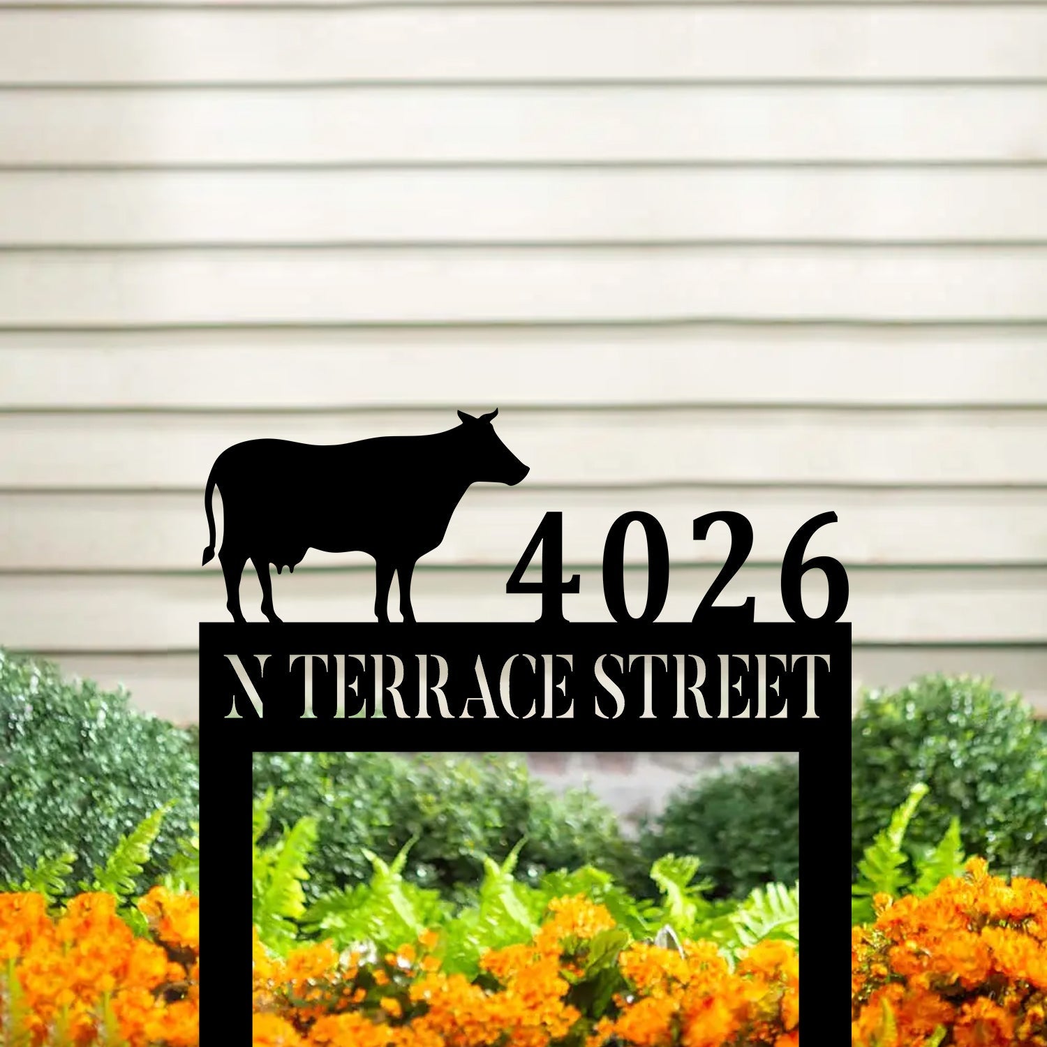 Customized Address Cow Metal Yard Sign, Cattle Barn Steel Art, Farm Metal Sign