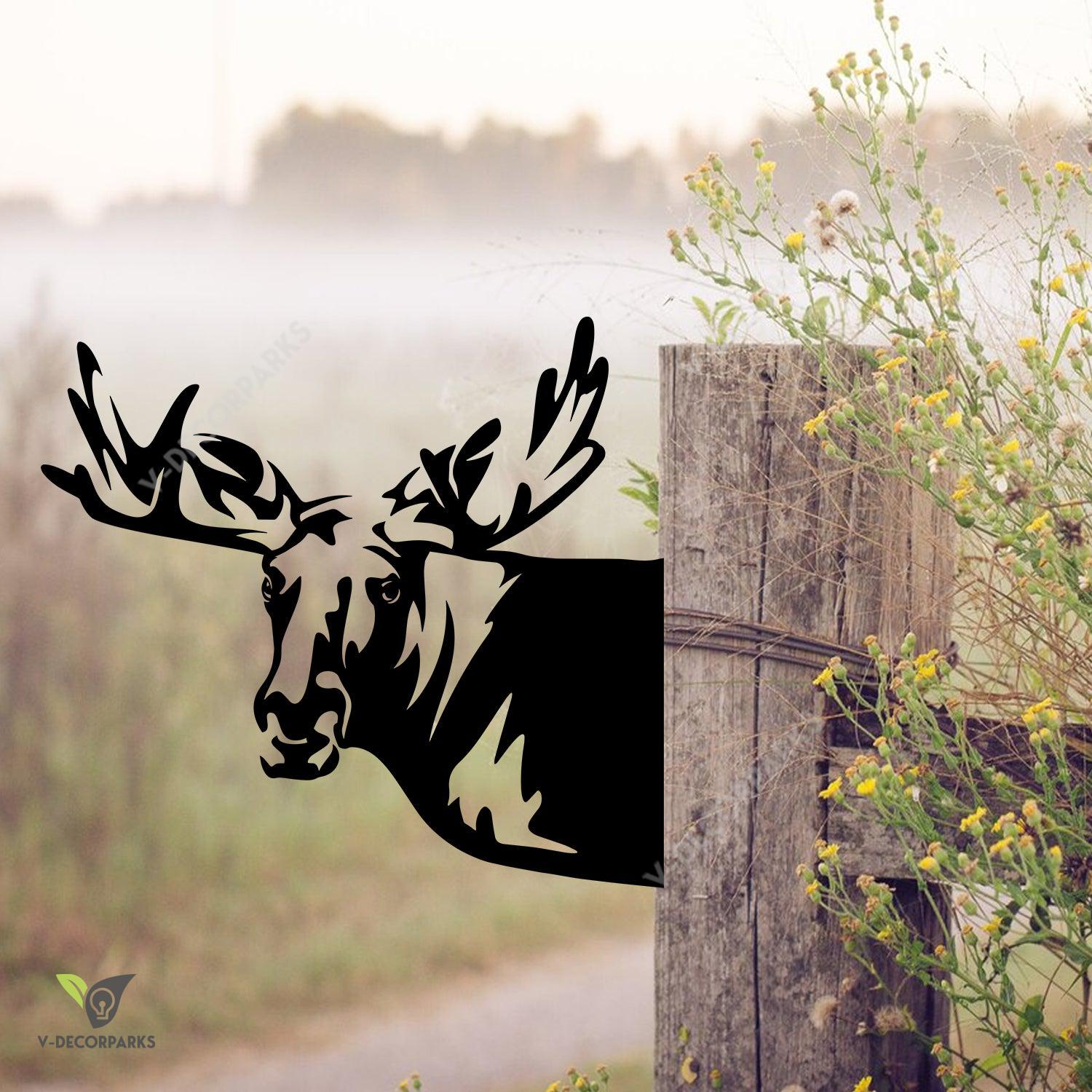 Funny Moose Hunting Metal Art, Tree Stake, Cabin Art