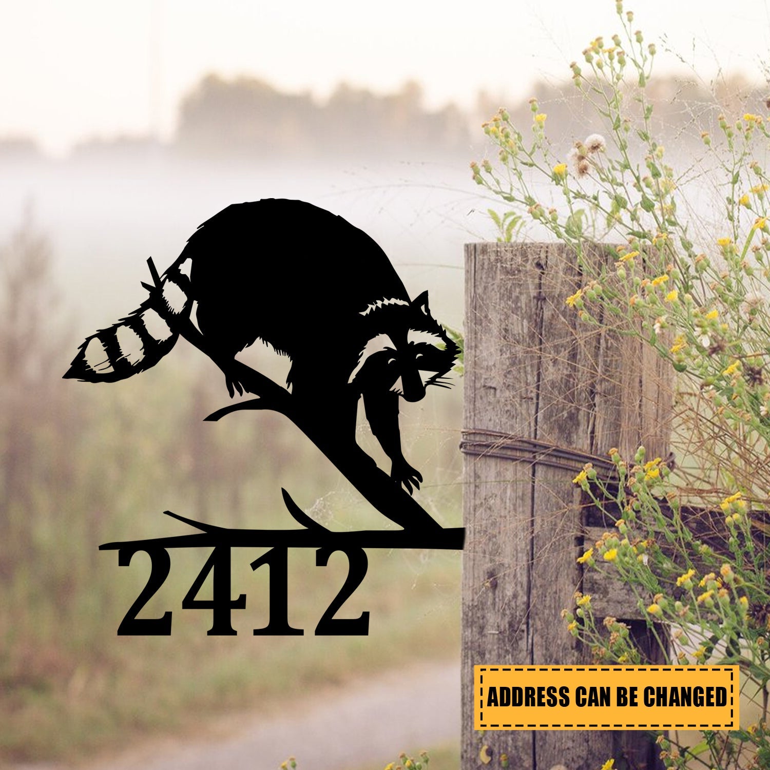 Personalized Address Raccoon Metal Tree Stake, Racoon Metal Art | Nalaprint