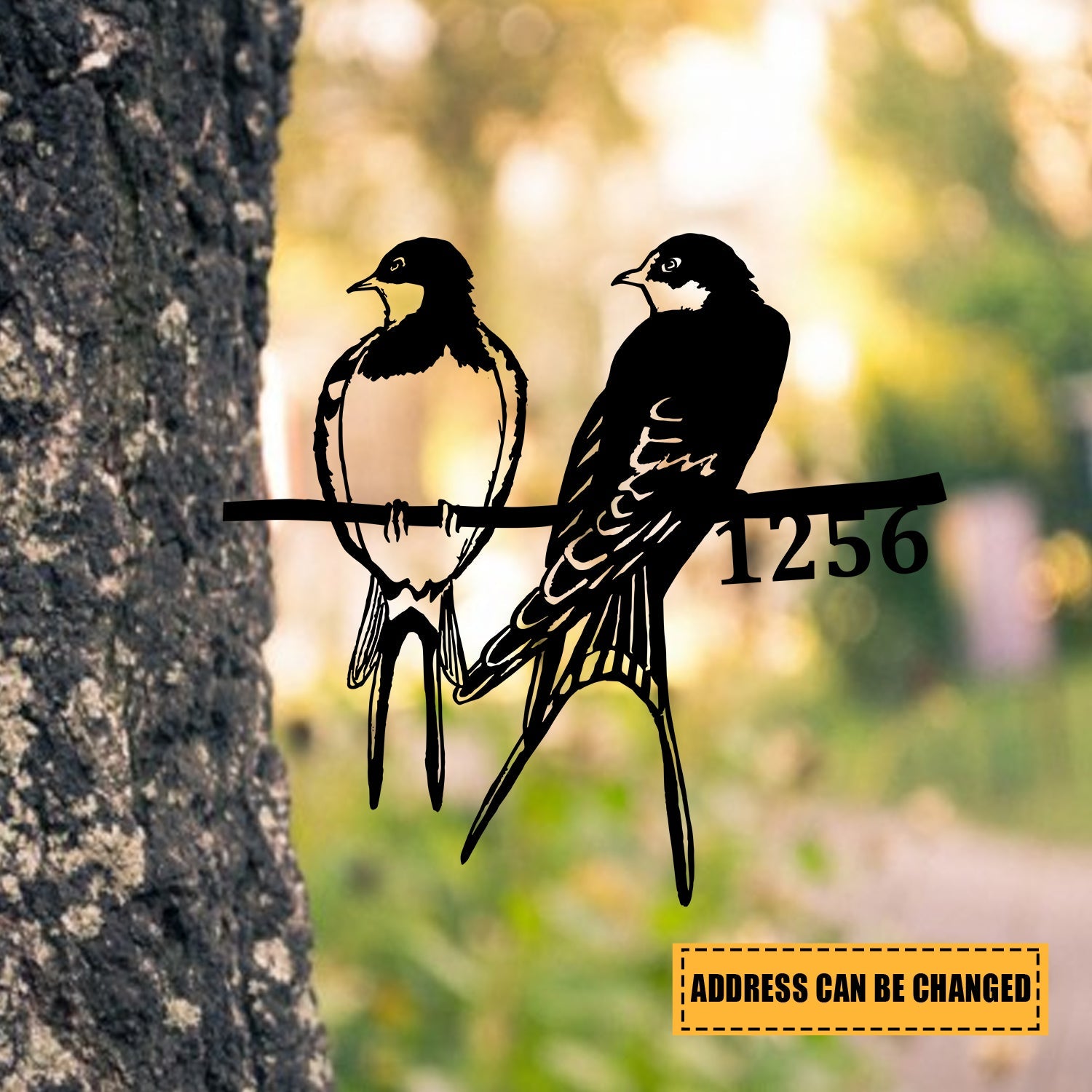 Highland Flame Metal Swallow Love Birds Silhouette Garden Ornament - Life Size Tree Decoration