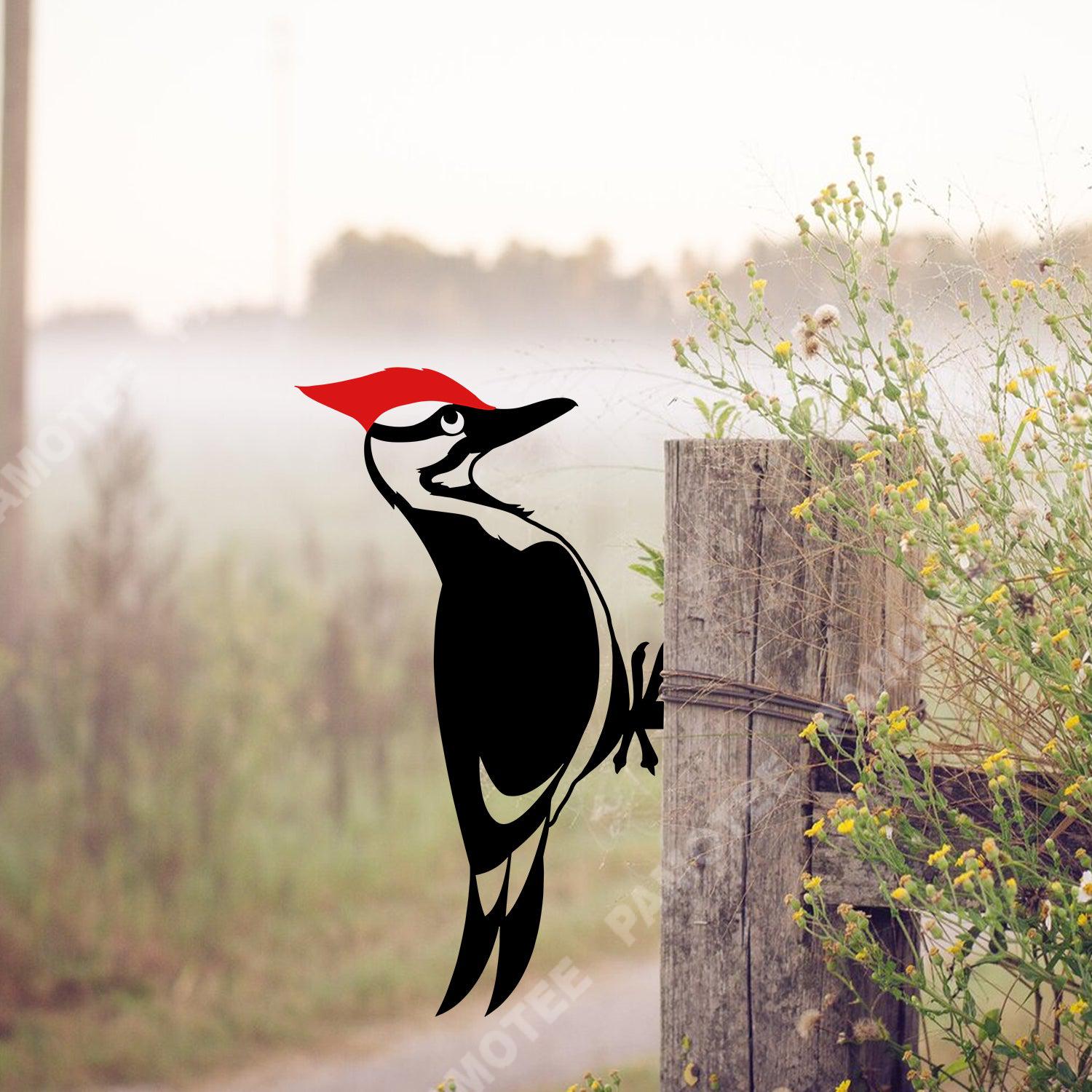 Woodpecker Cut Metal Tree Stake, Weatherproof Steel Art | Nalaprint