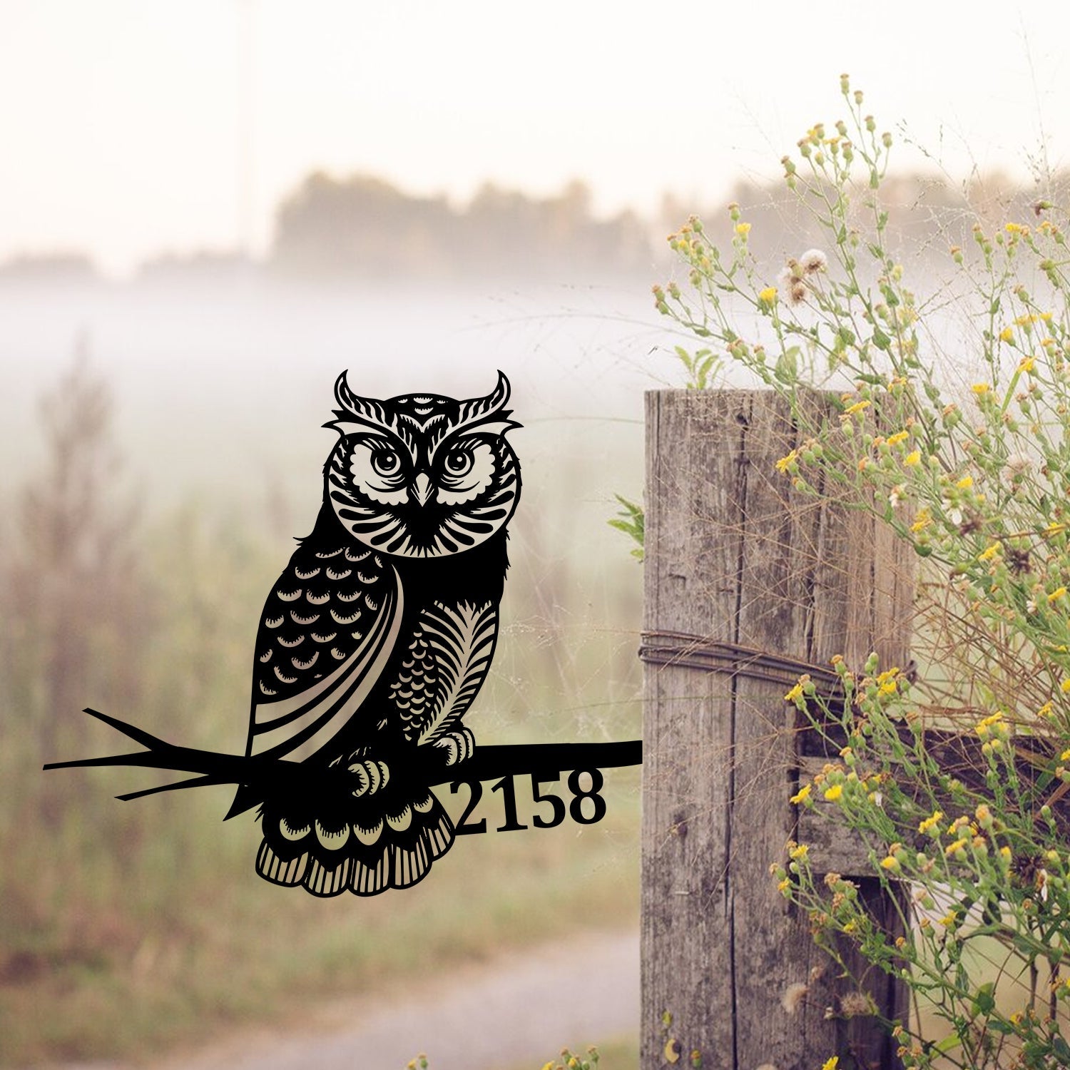 Personalized Address Owl Metal Tree Stake, Owl Bird Decor