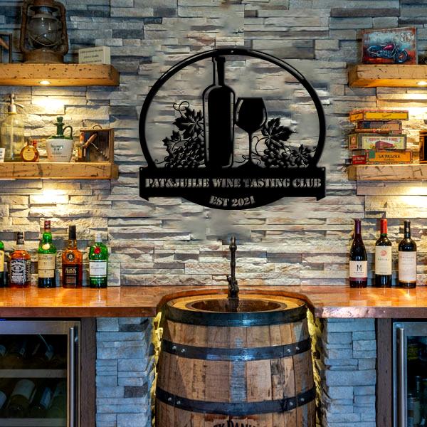 Wine Lovers Personalized Name Metal Wall Art Cut Metal Sign, Metal Bar