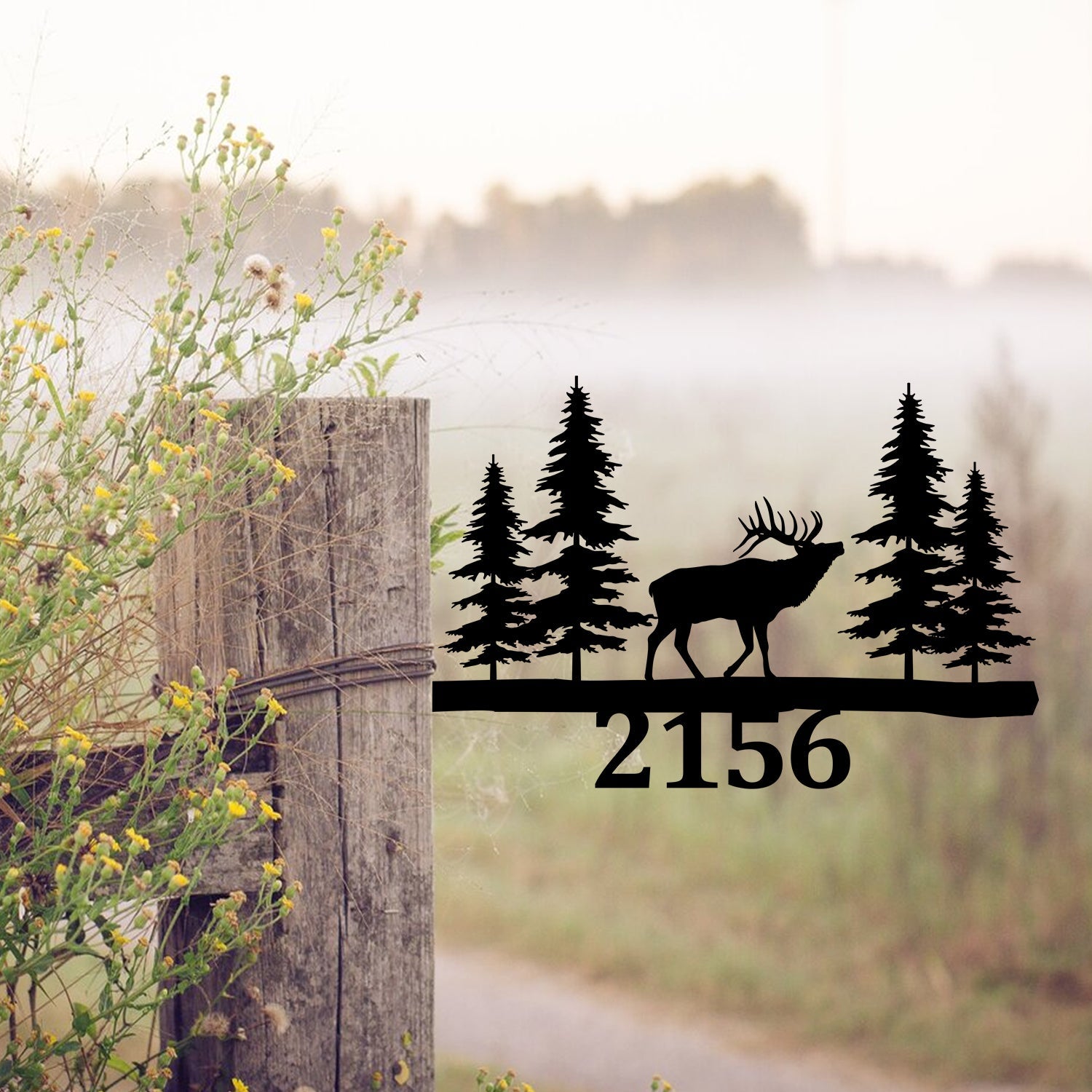 Personalized Elk Deer Metal Tree Stake, House Number, Hunting Art