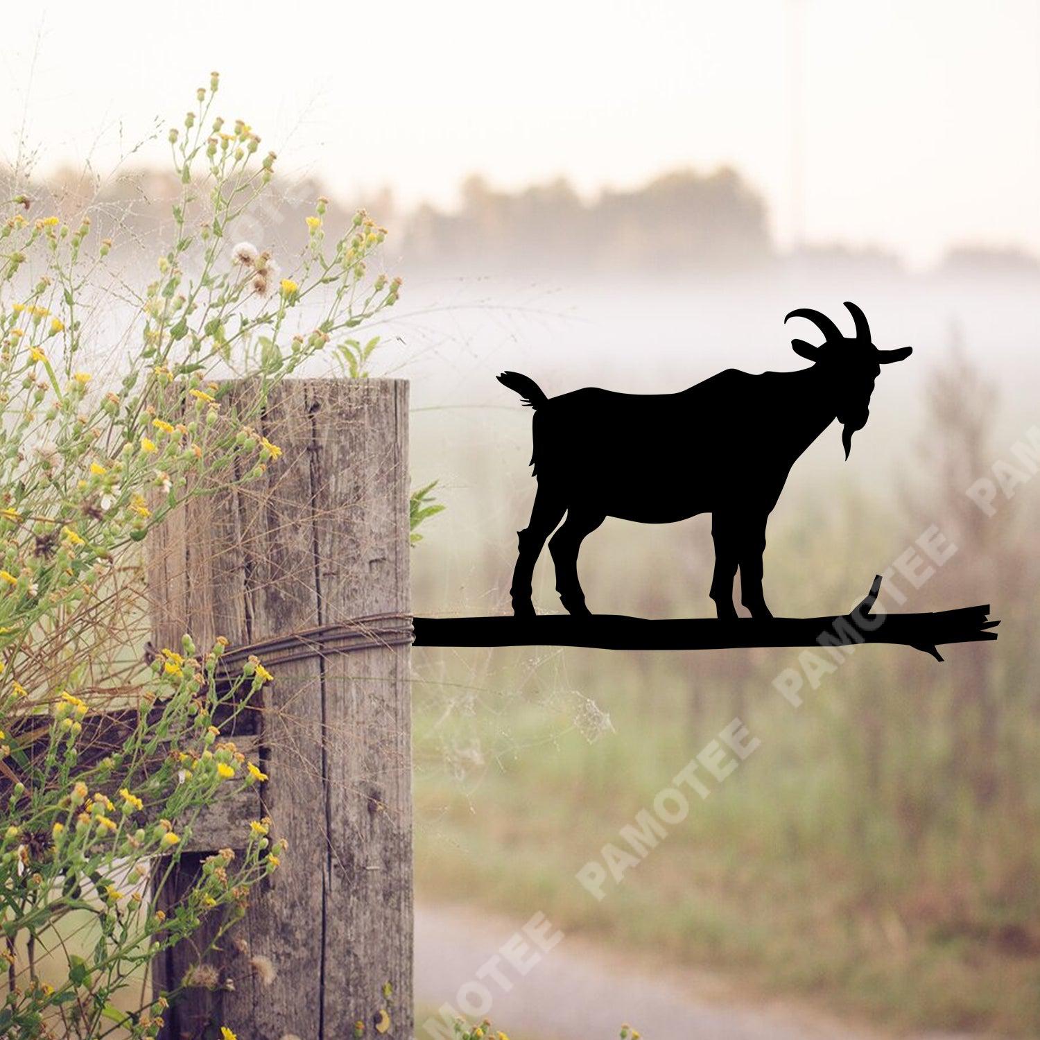 Goat Metal Tree Stake, Animals Steel Sign, Garden Sign Nalaprint