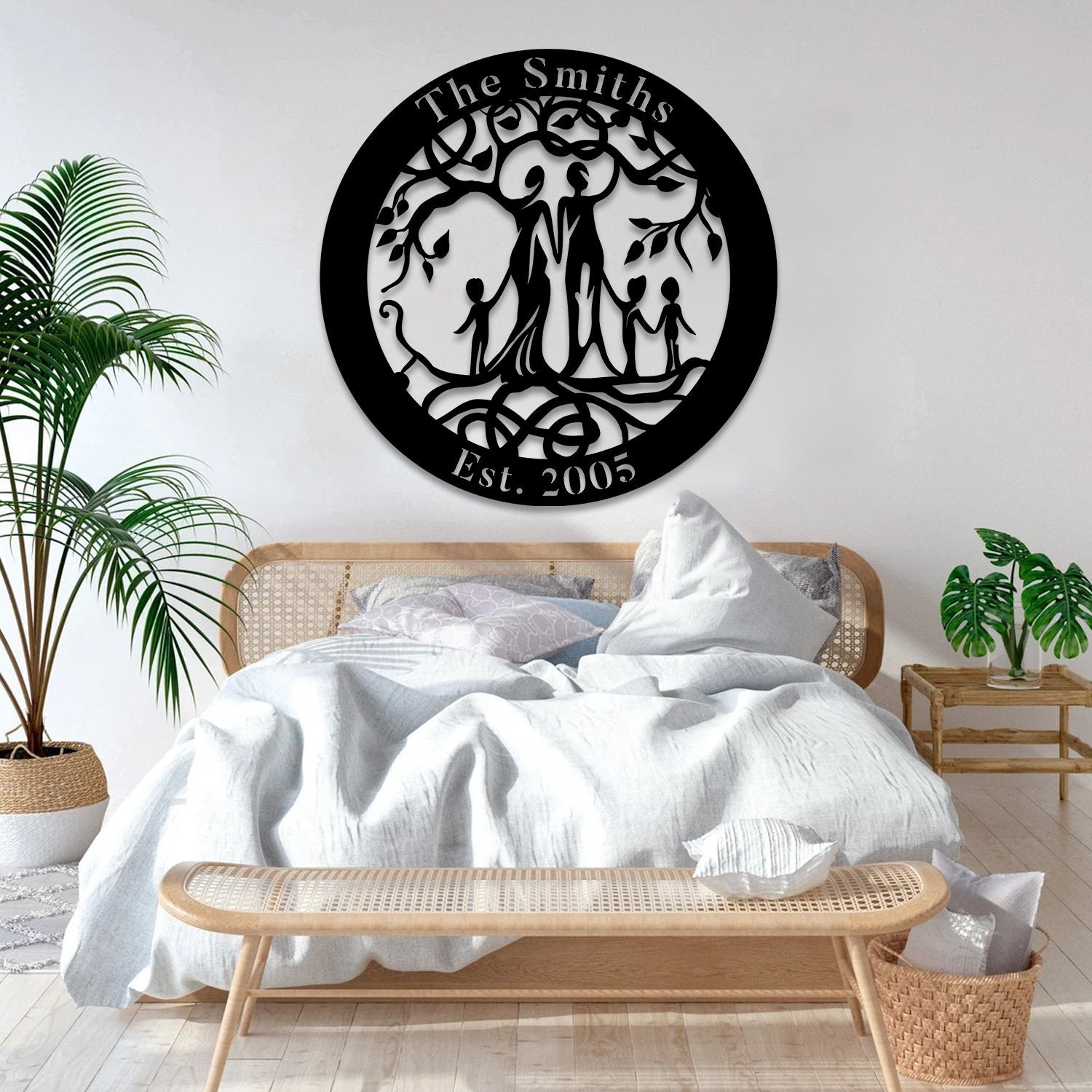 Customized Name And Date Five Members Family Tree Of Life Metal Art