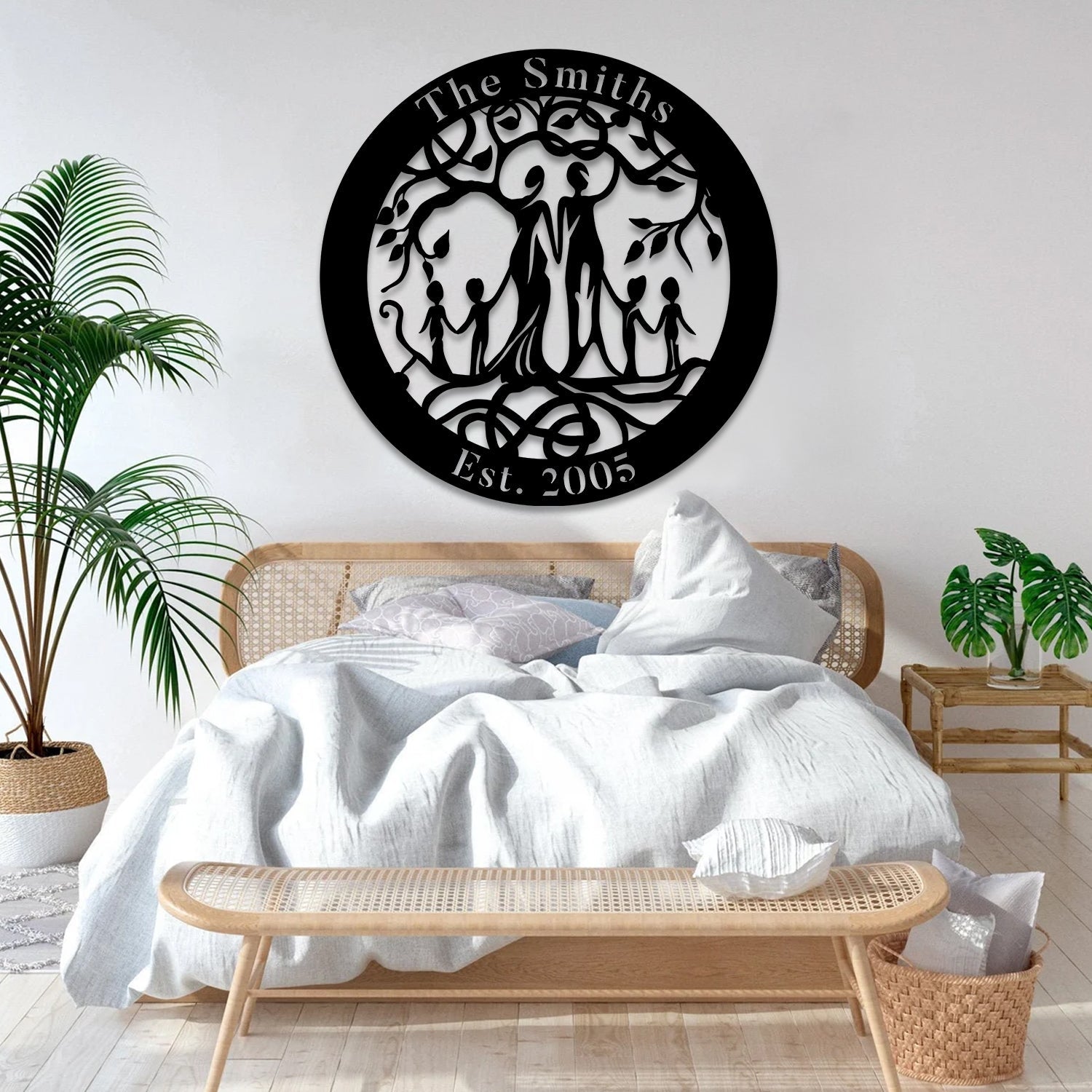 Personalized Husband, Wife And Kids Tree Of Life Metal Sign