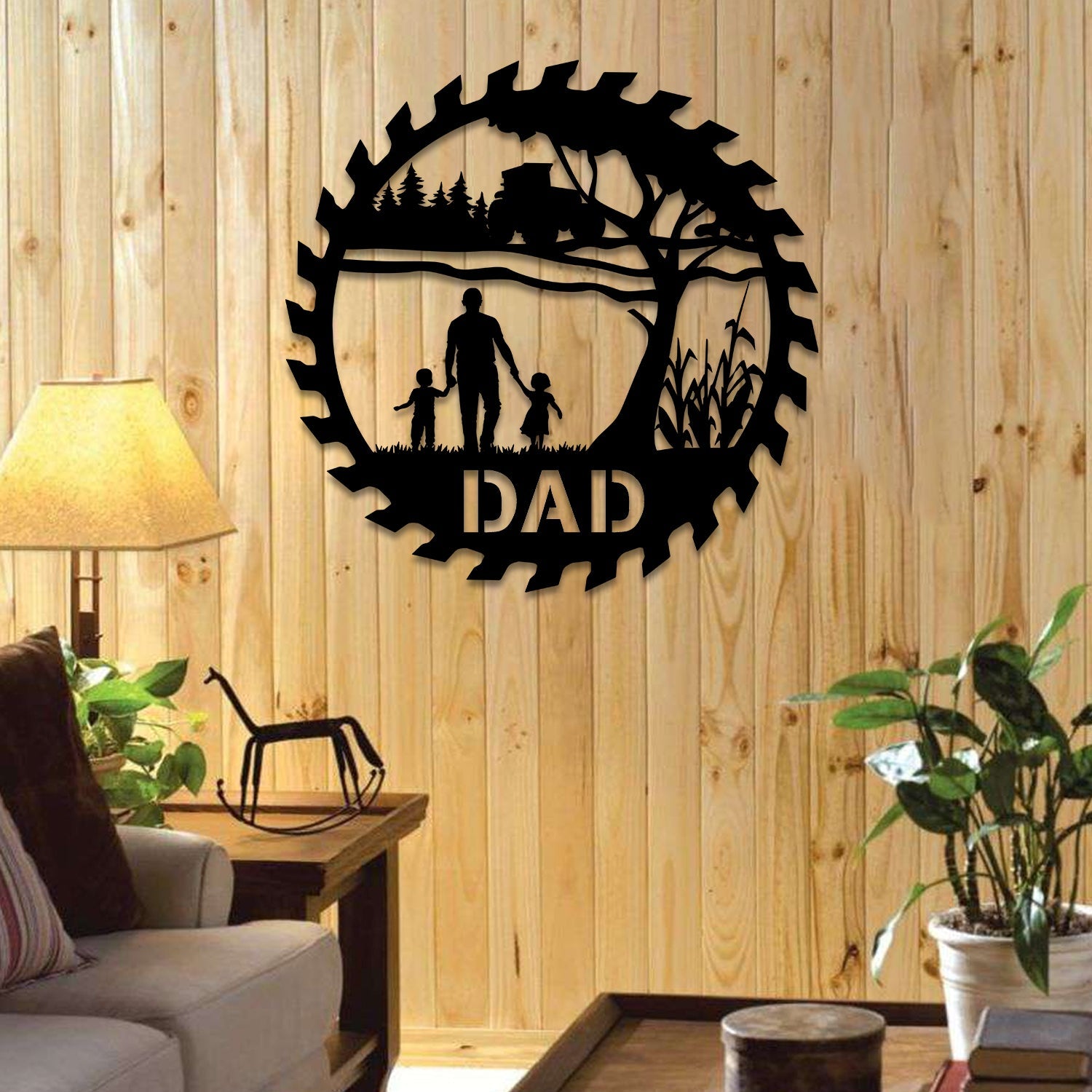 Customized Dad, Little Son And Daughter Metal Art, Farmhouse Art
