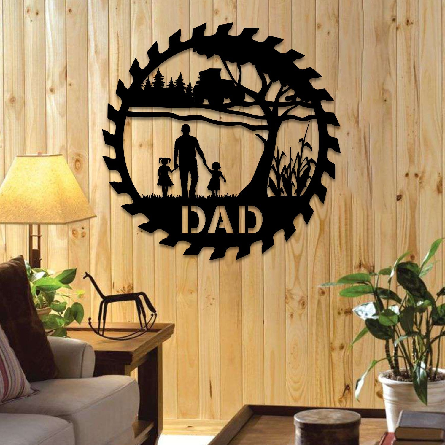 Custom Dad And Two Daughters Metal Art, Farm, Barn Decor