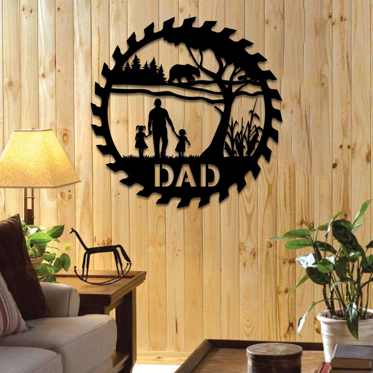 Customized Dad And Kids Bear Metal Sign, Farm, Cabin Steel Wall Art