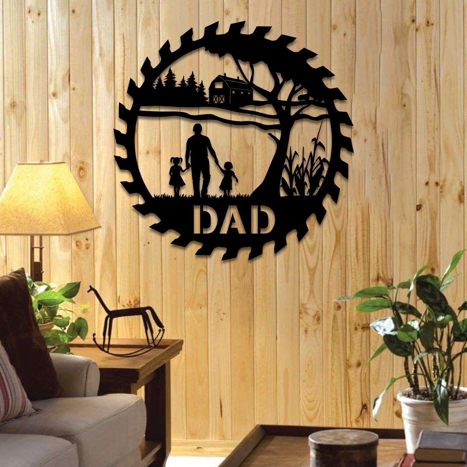 Personalized Father And Children Metal Art, Farmhouse Decor, Barn Metal Sign