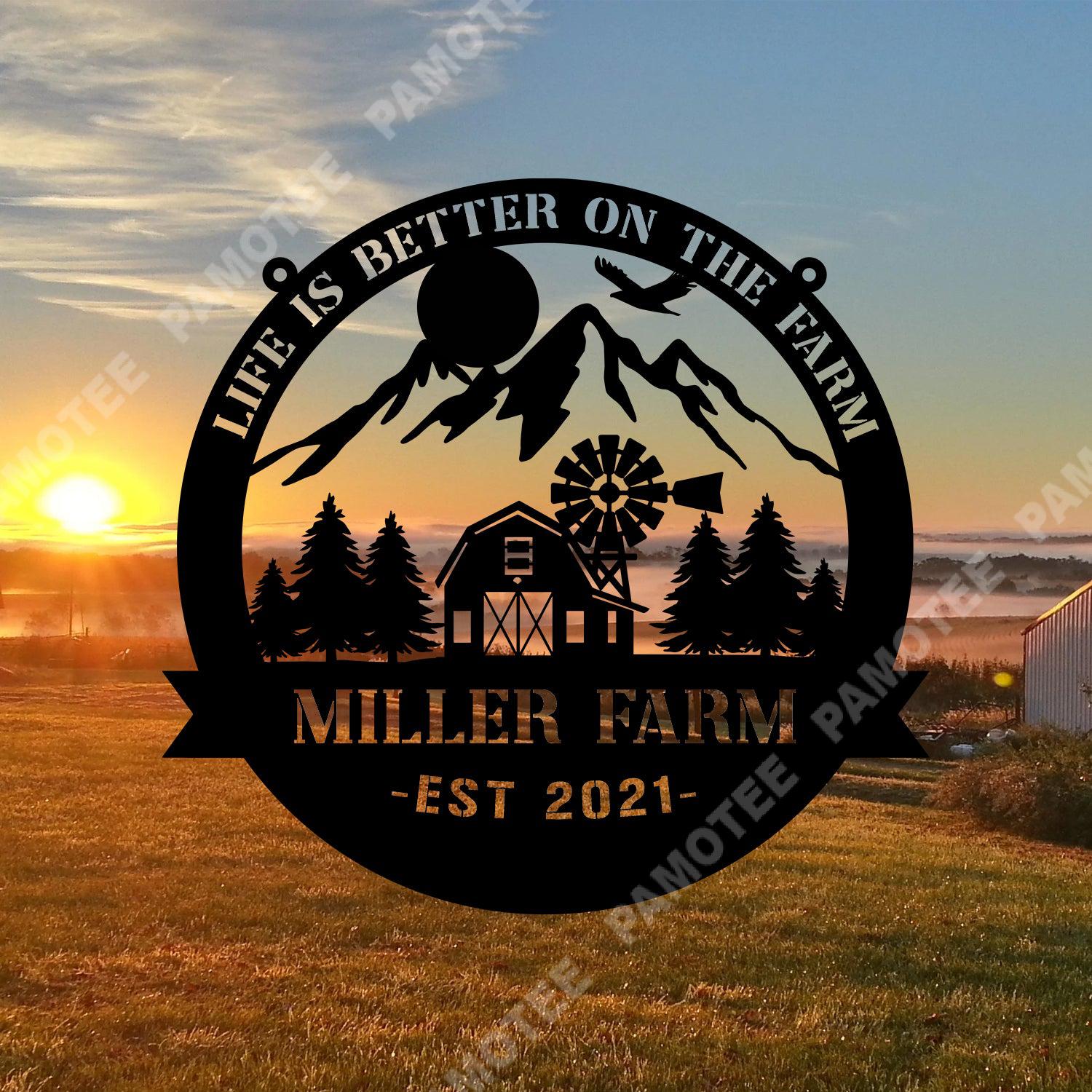 Life Is Better On The Farm Personalized Metal Sign, Mountain Farm Art