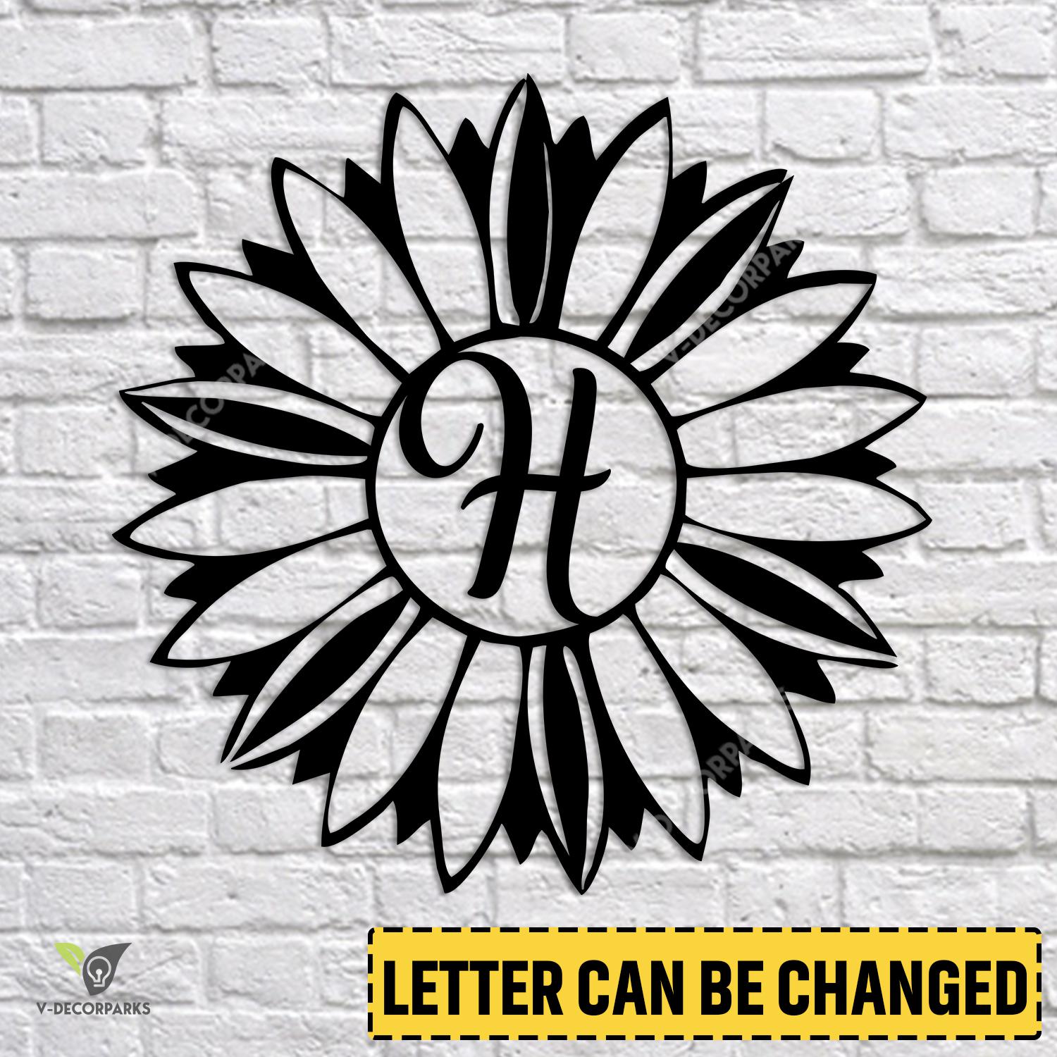 Customized Letter Sunflower Metal Sign, Sunflower Exterior Gift For Mother