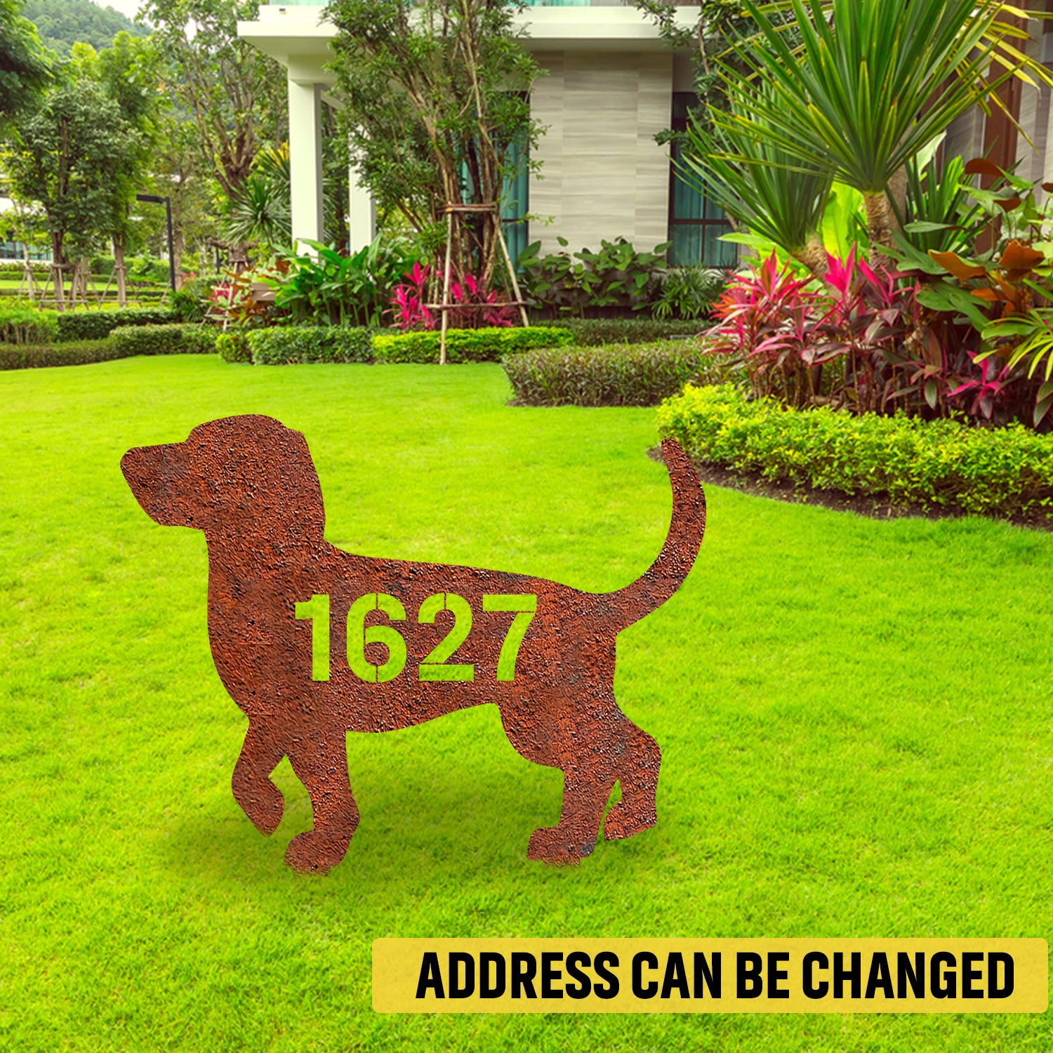 Personalized Address Beagle Dog Rustic Metal Garden Art, Beagle Steel Accent