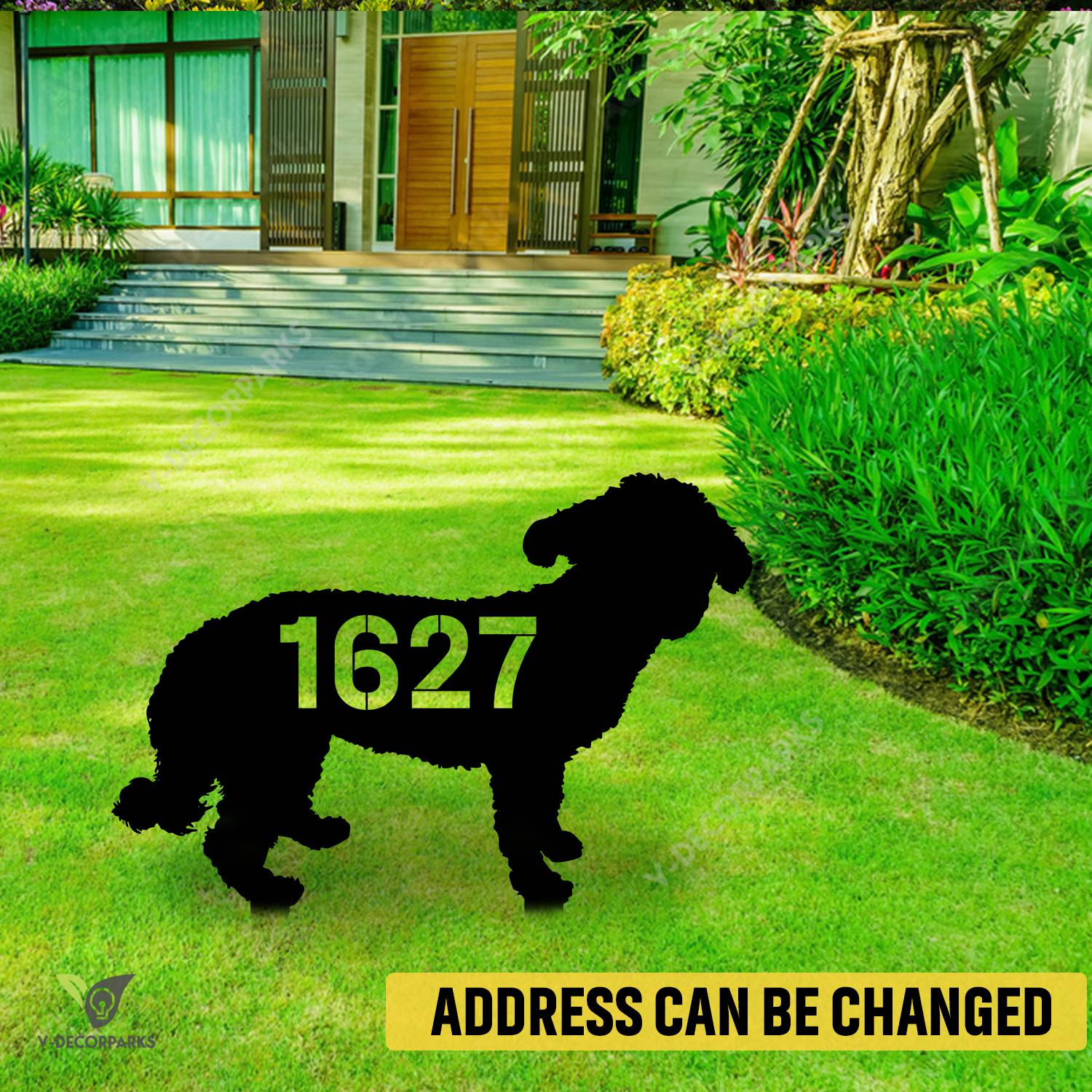 Customized Address Number Bichon Frise Dog Metal Garden Sign, Bichon Frise Steel Accent