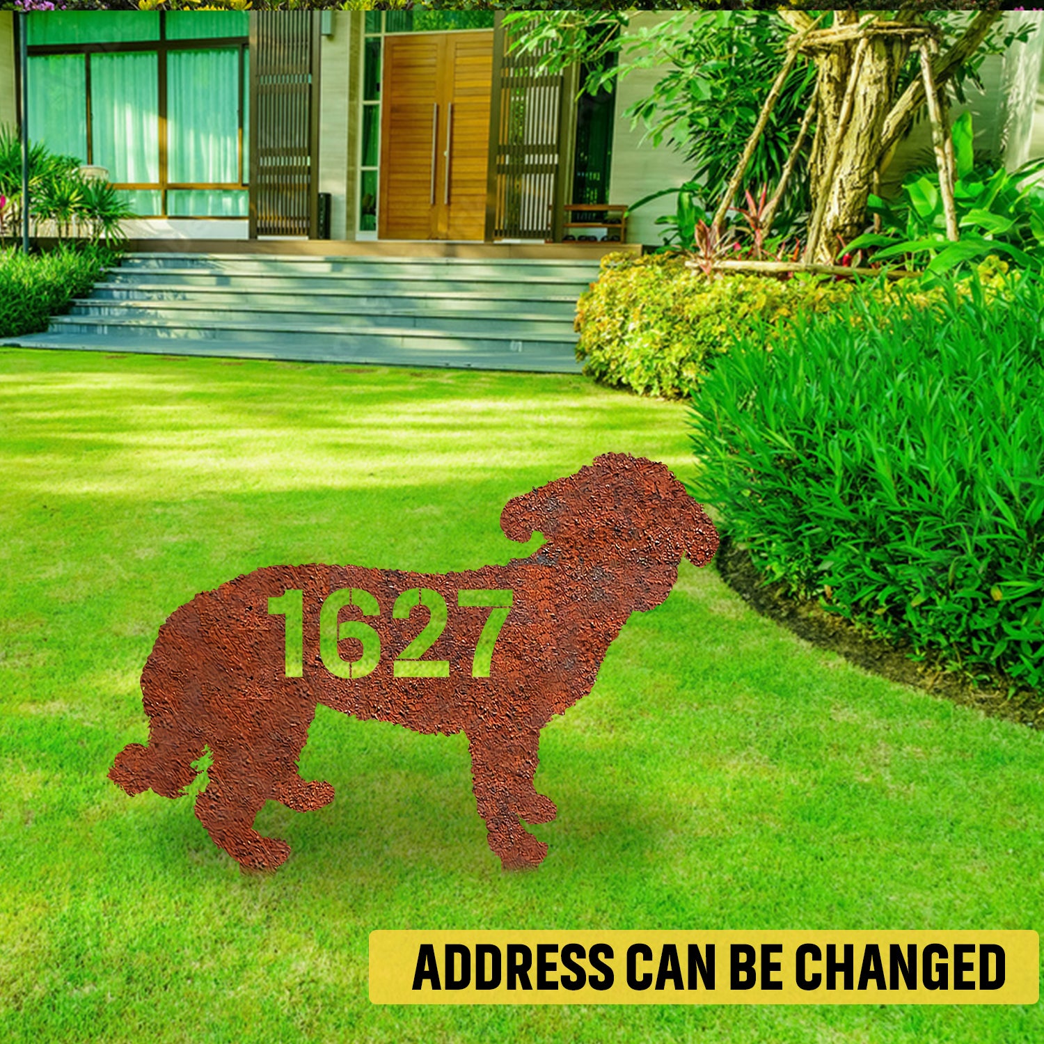 Customized Address Number Bichon Frise Dog Rusty Metal Garden Sign, Bichon Frise Decorative Artwork