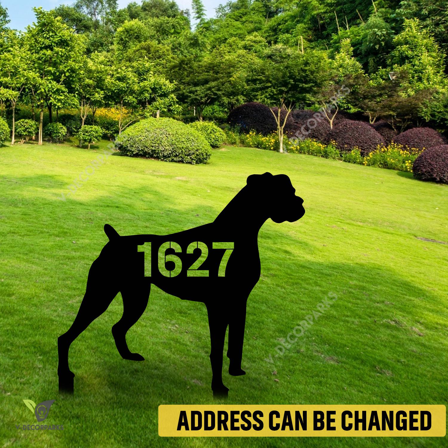 Customized Address Boxer Dog Metal Garden Art, Boxer Puppy Yard Stake