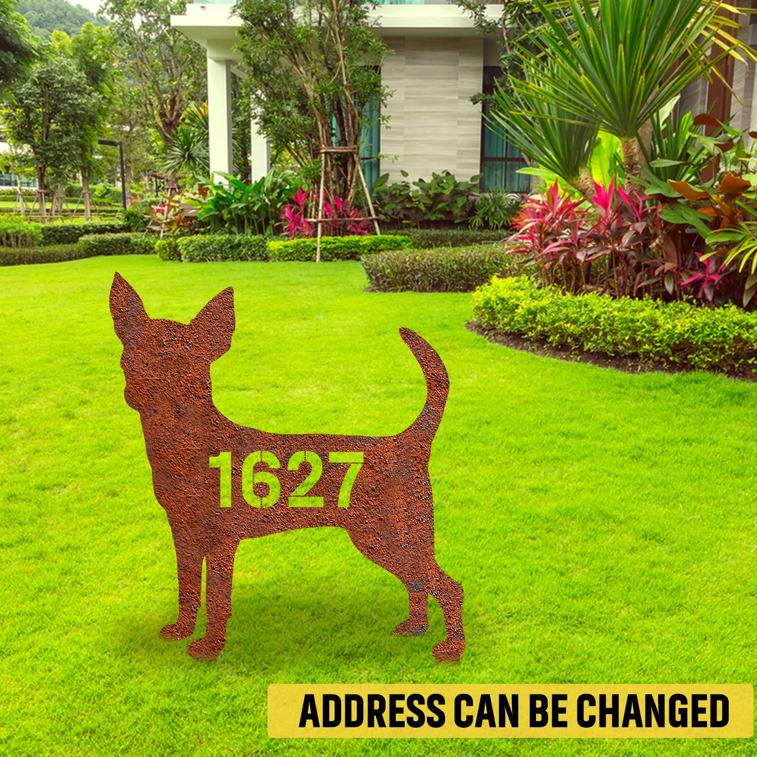 Personalized Address Chihuahua Dog Rusted Metal Garden Decoration, Funny Chihuahua Puppy Stake