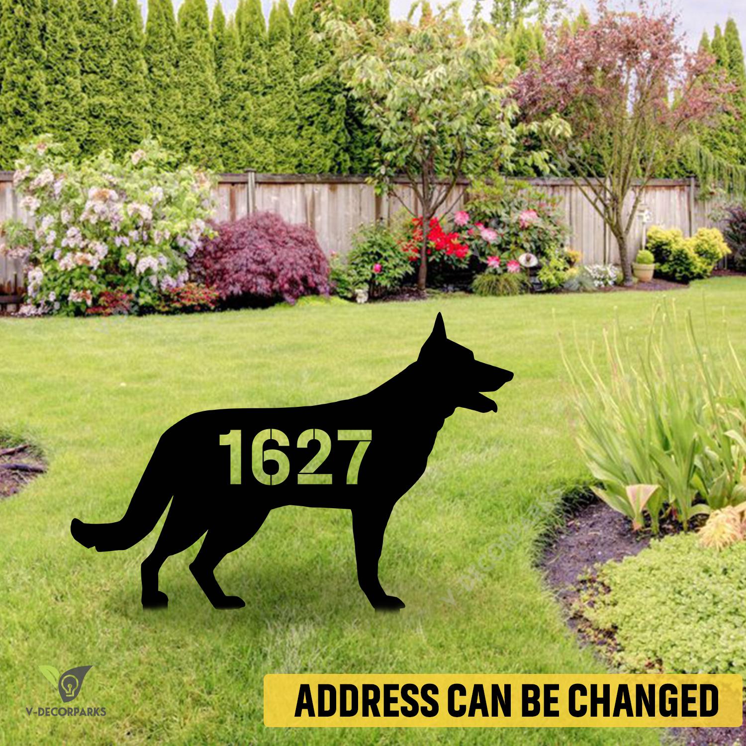 Custom Address Number German Shepherd Dog Metal Garden Decor, German Shepherd, Gsd Cutout Artwork