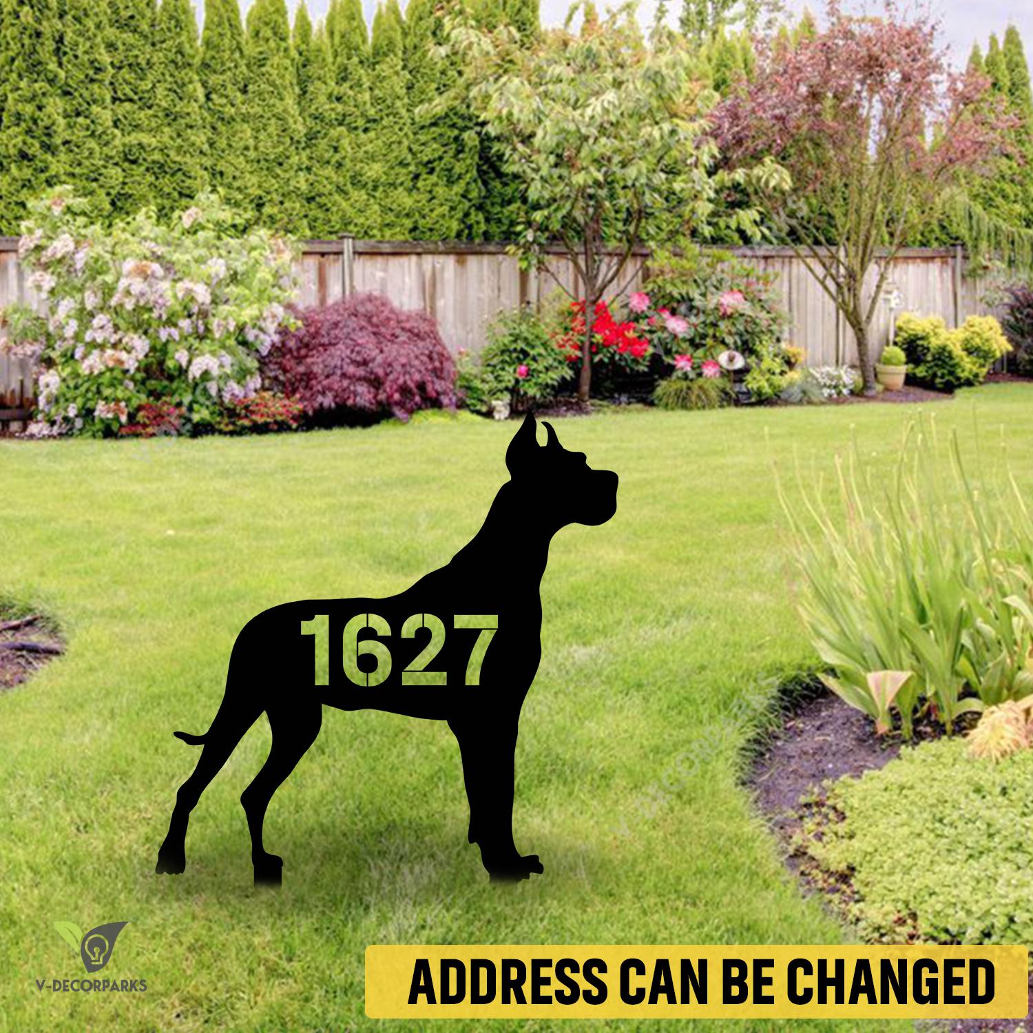 Custom Address Number Great Dane Dog Metal Garden Decoration, Great Dane Modern Stake