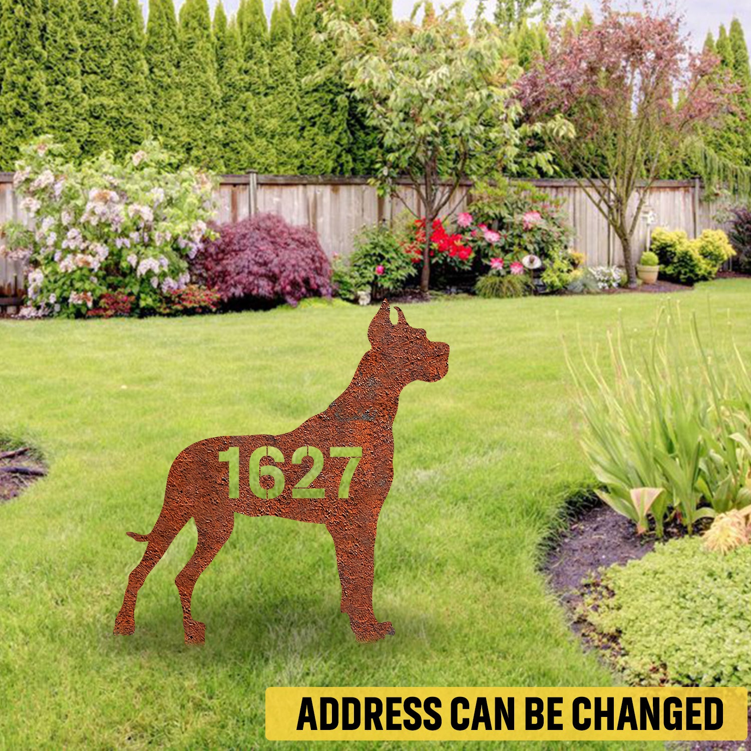 Custom Address Number Great Dane Dog Rusted Metal Garden Decoration, Great Dane Backyard Stake