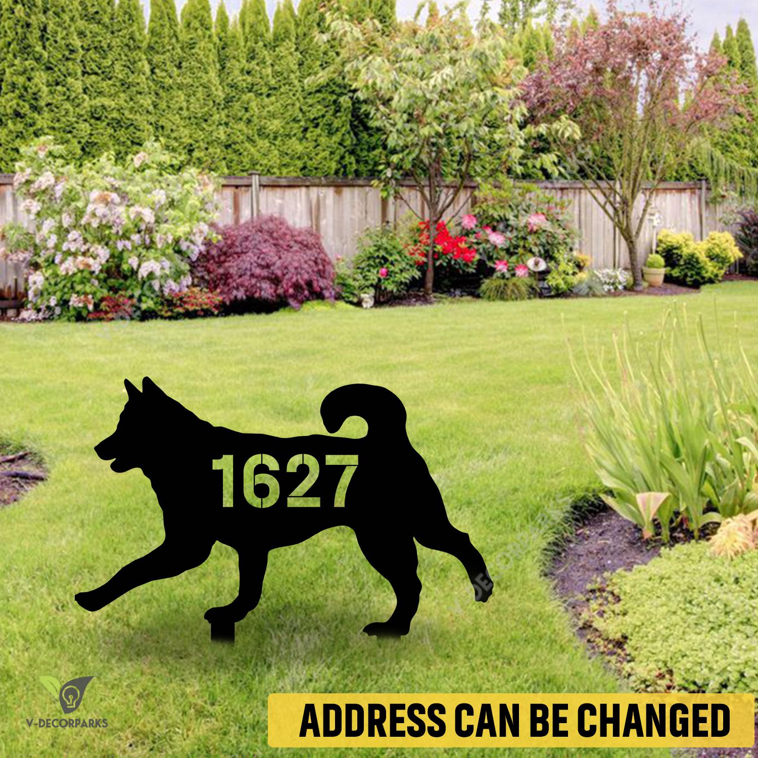 Personalized Address Number Siberian Husky Dog Metal Garden Decor, Siberian Husky Pet Backyard Stake