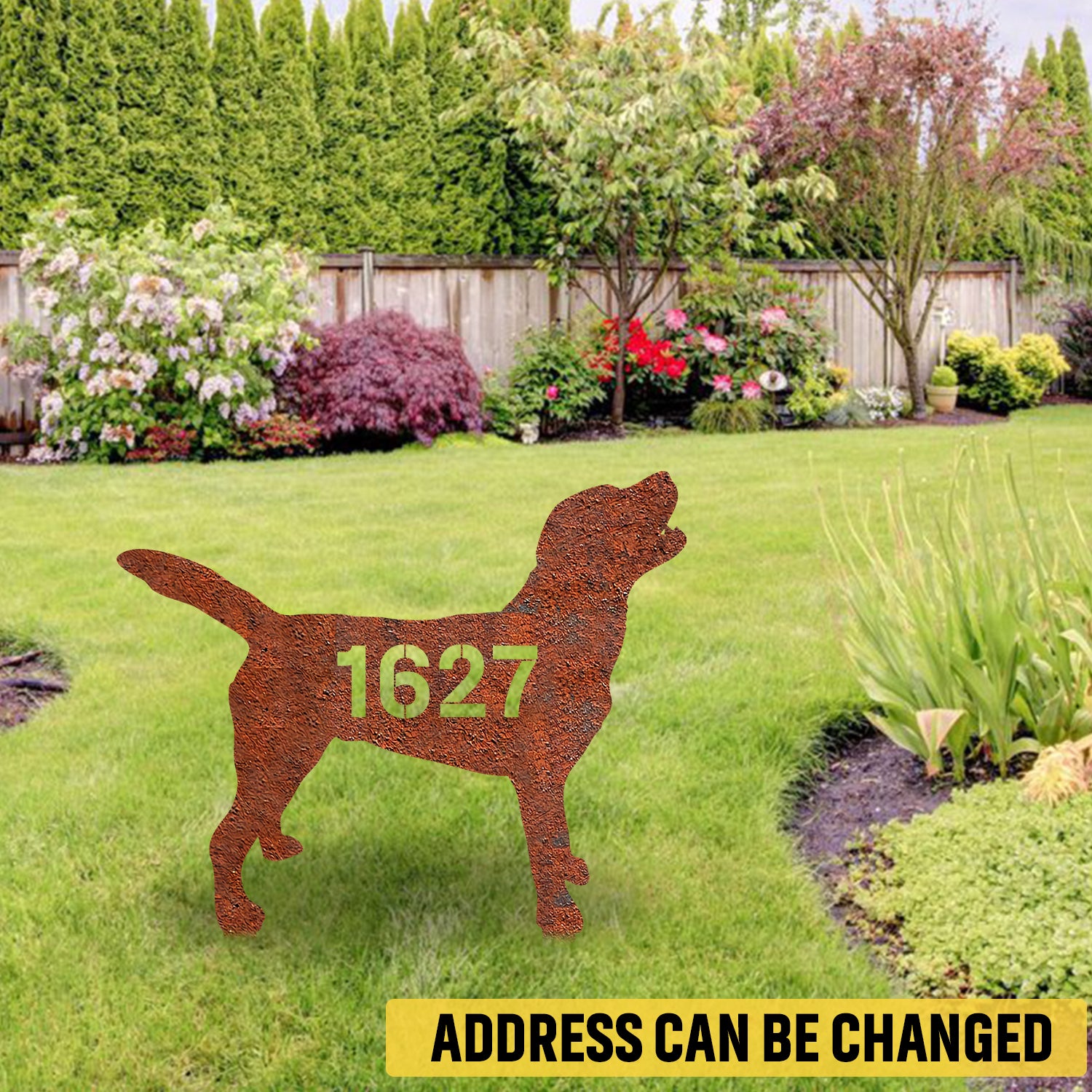 Customized Address Number Labrador Retriever Dog Rusty Metal Garden Art, Labrador Retriever Yard Sign