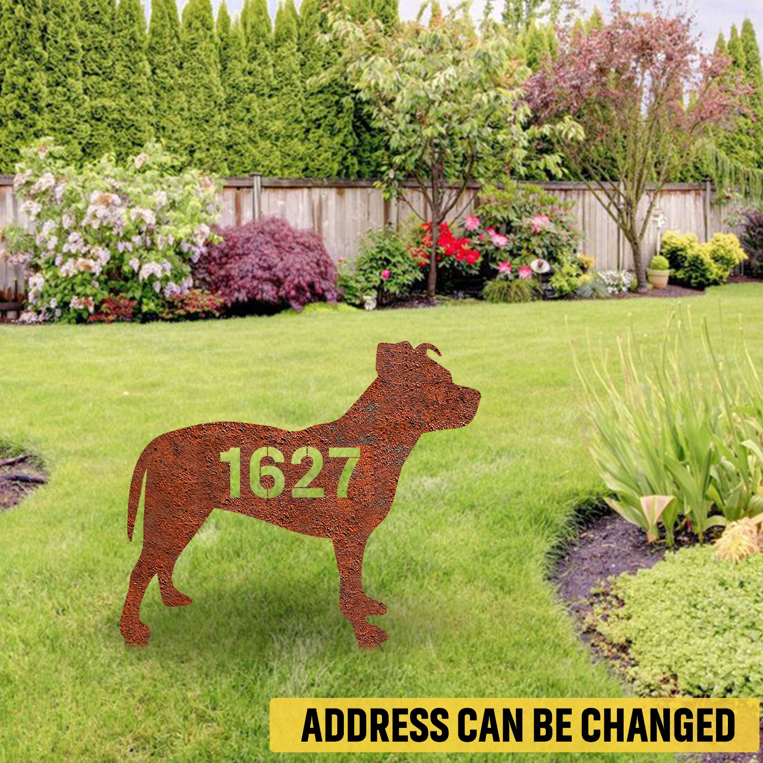 Custom Address Number American Pit Bull Dog Rusted Metal Garden Sign, Staffordshire Bull Terrier Outdoor Accent