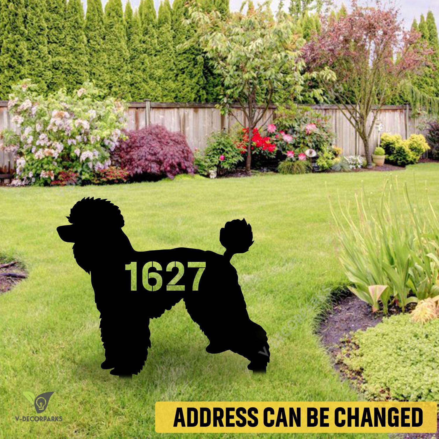 Personalized Address Number Standard Poodle Dog Metal Garden Decoration, Standard Poodle Outdoor Accent