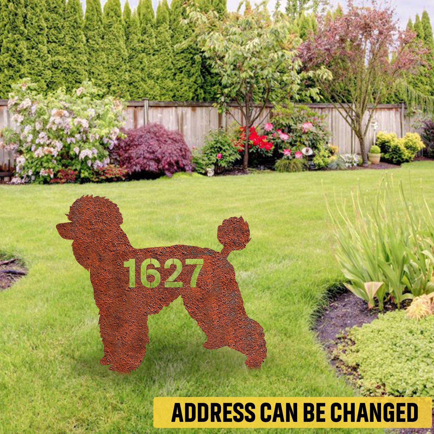 Personalized Address Number Standard Poodle Dog Rusted Metal Garden Decoration, Standard Poodle House Stake