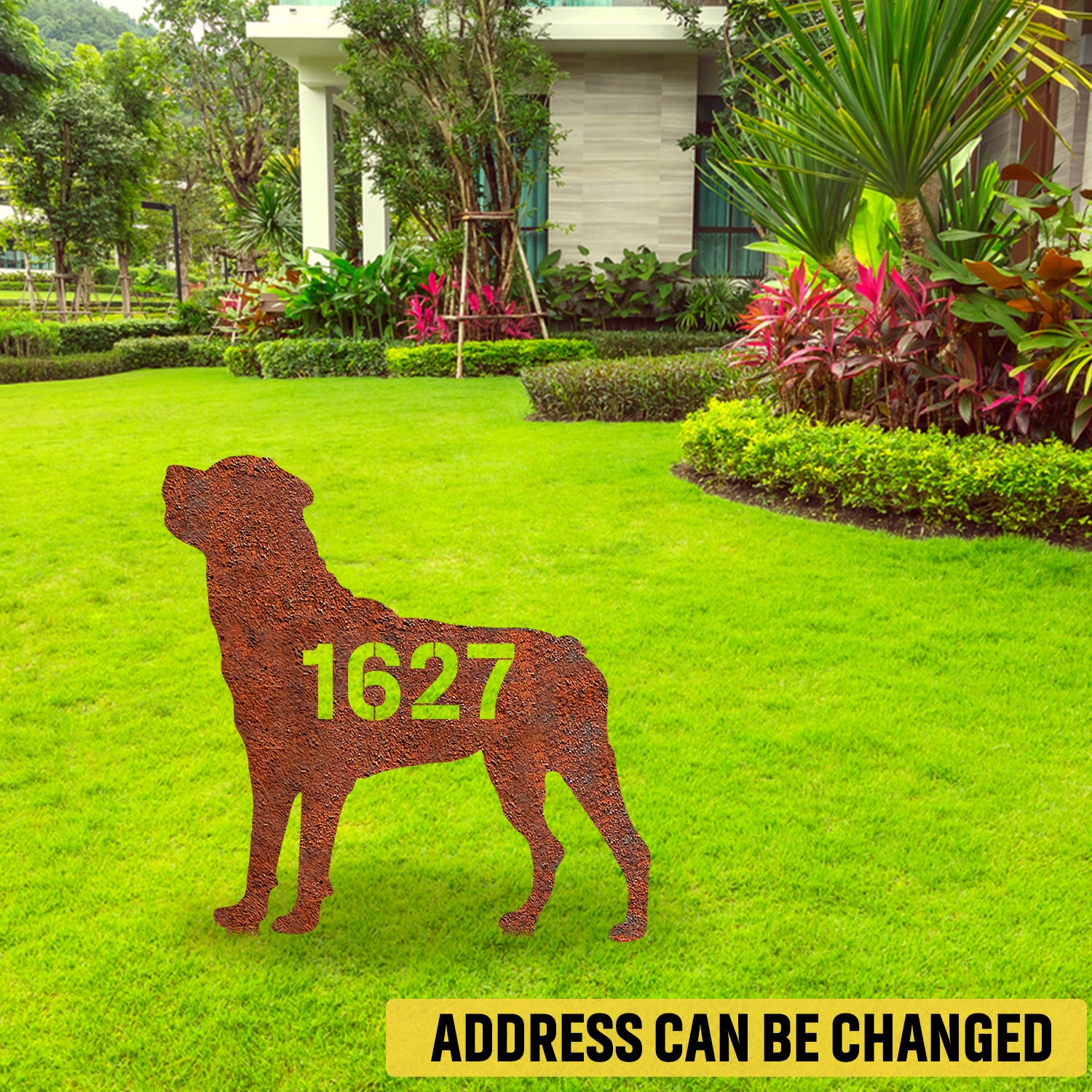 Customized Address Rottweiler Dog Rustic Metal Garden Decor, Rottweiler, Rotties Exterior Stake