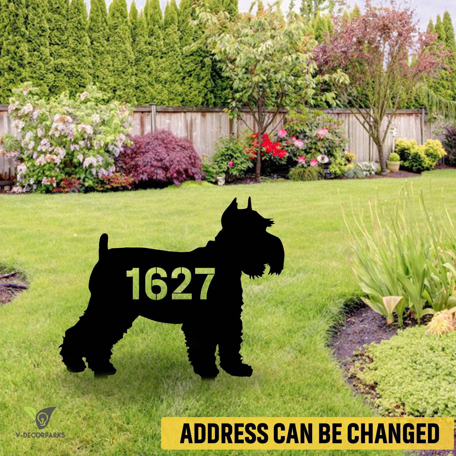 Custom Address Number Miniature Schnauzer Dog Metal Garden Art, Miniature, Standard Schanauzer Exterior Stake