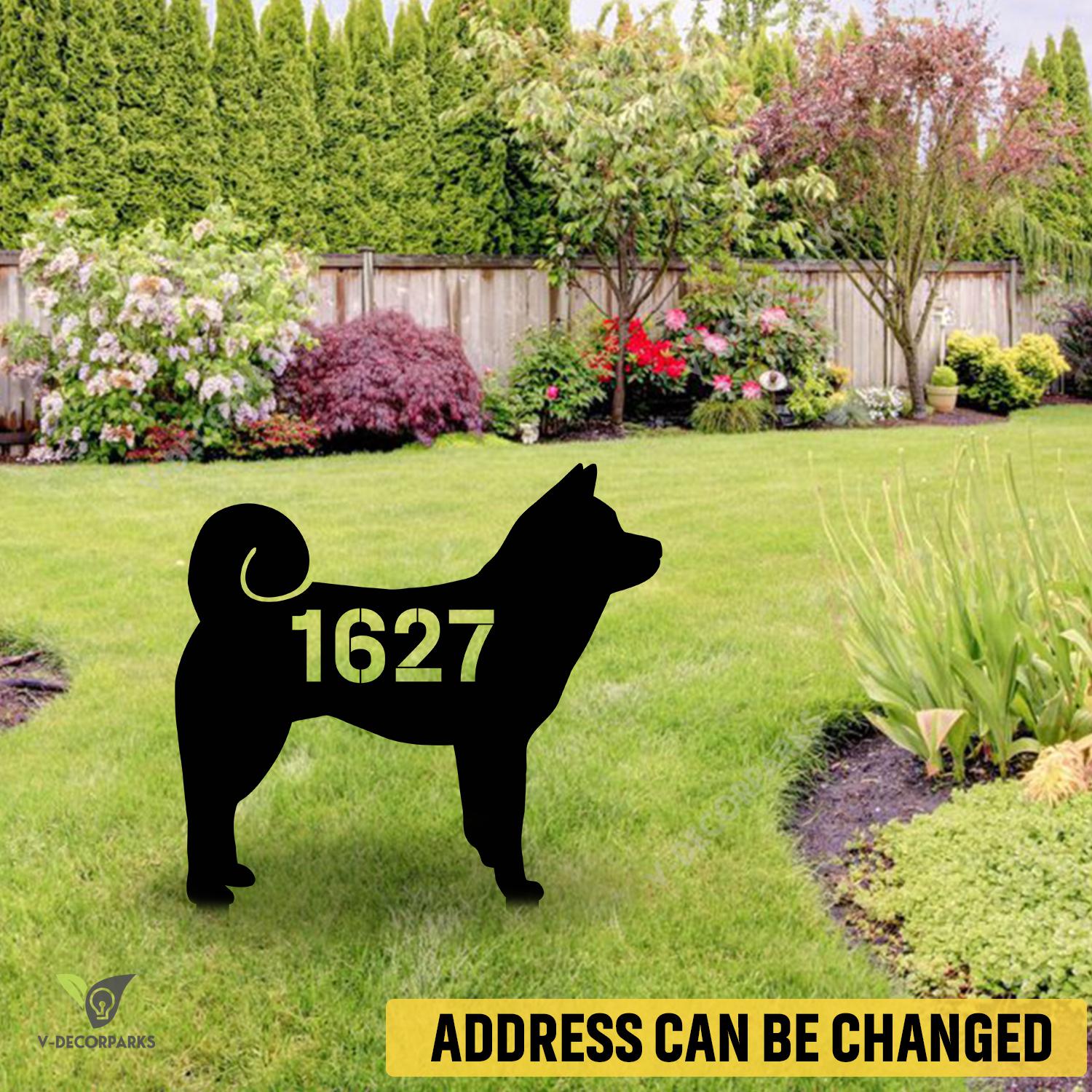 Personalized Address Number Shiba Inu Dog Metal Garden Sign, Shiba Inu Puppy Plasma Cut Accent