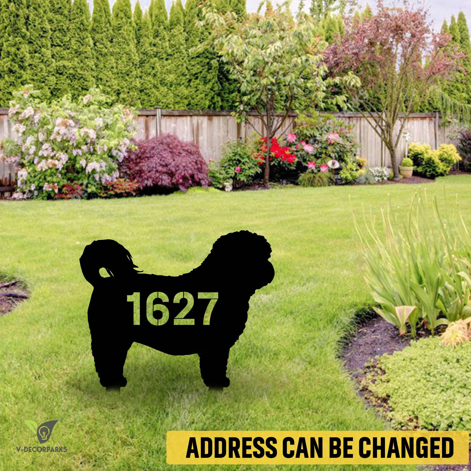 Customized Address Number Shih Tzu Dog Metal Garden Decoration, Shih Tzu Outer Stake