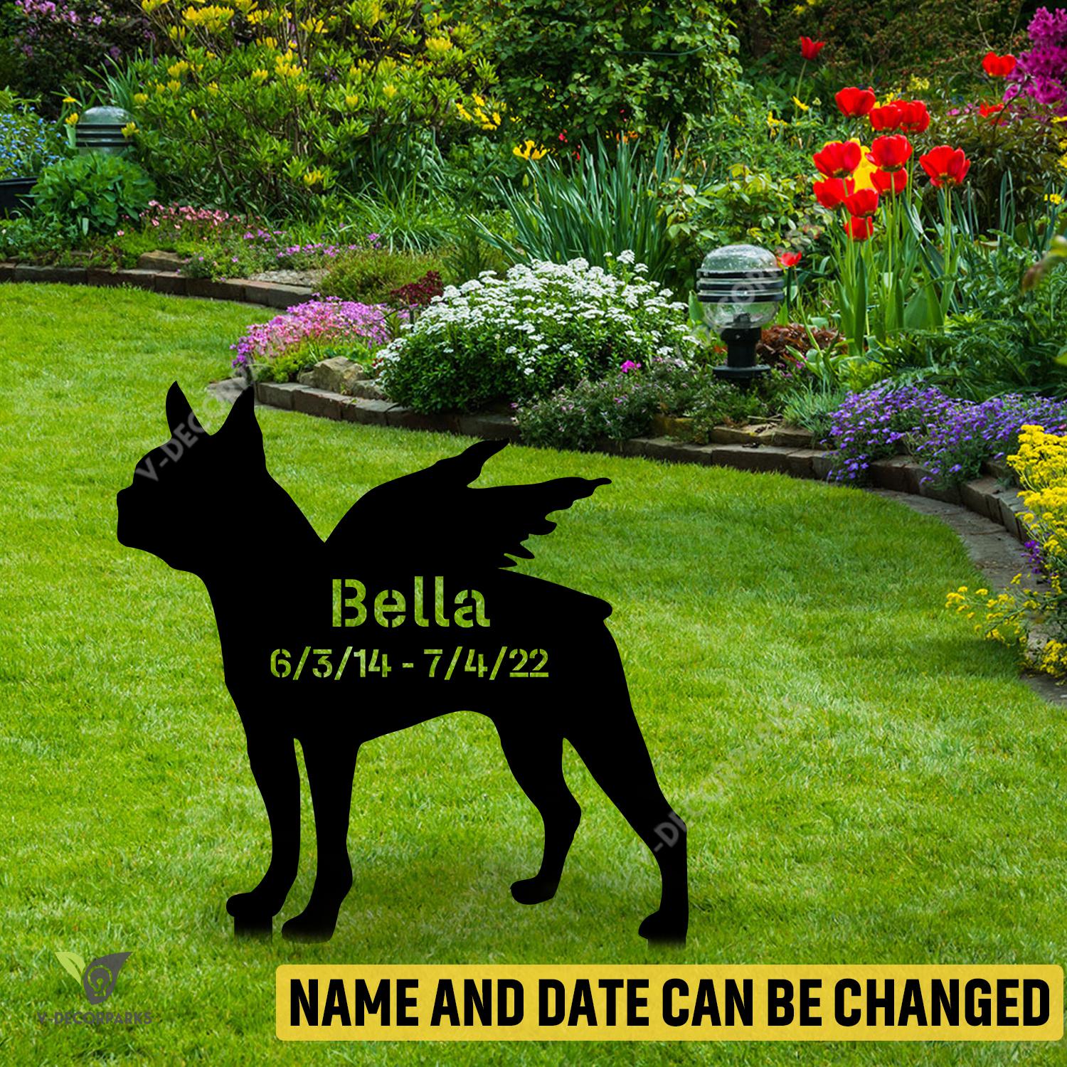 Customized Memorial Boston Terrier Dog Metal Garden Decor, Boston Terrier Weatherproof Artwork