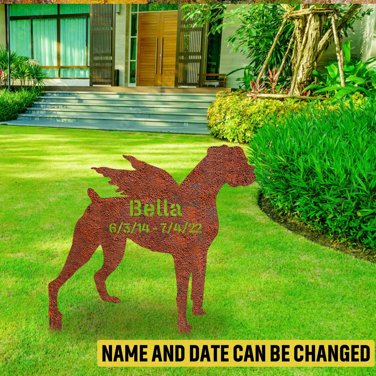 Custom Memorial Boxer Dog Rustic Metal Garden Art, Boxer Puppy Weatherproof Artwork
