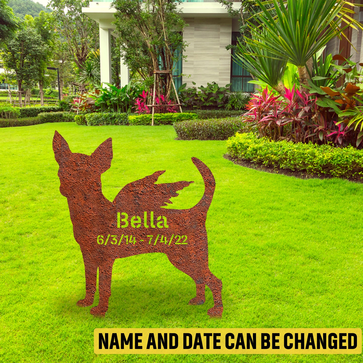 Customized Memorial Chihuahua Dog Rusted Metal Garden Decoration, Funny Chihuahua Evergreen Stake