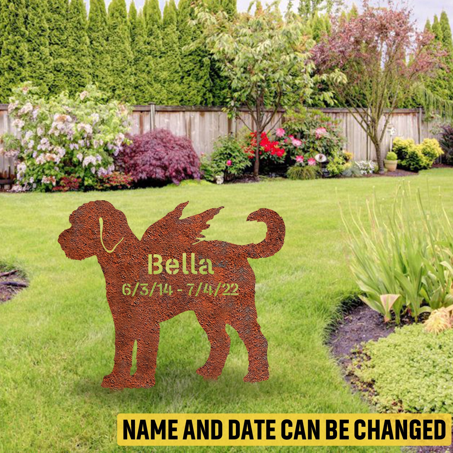 Custom Memorial Goldendoodle Dog Rusty Metal Garden Sign, Goldendoodle Backyard Stake
