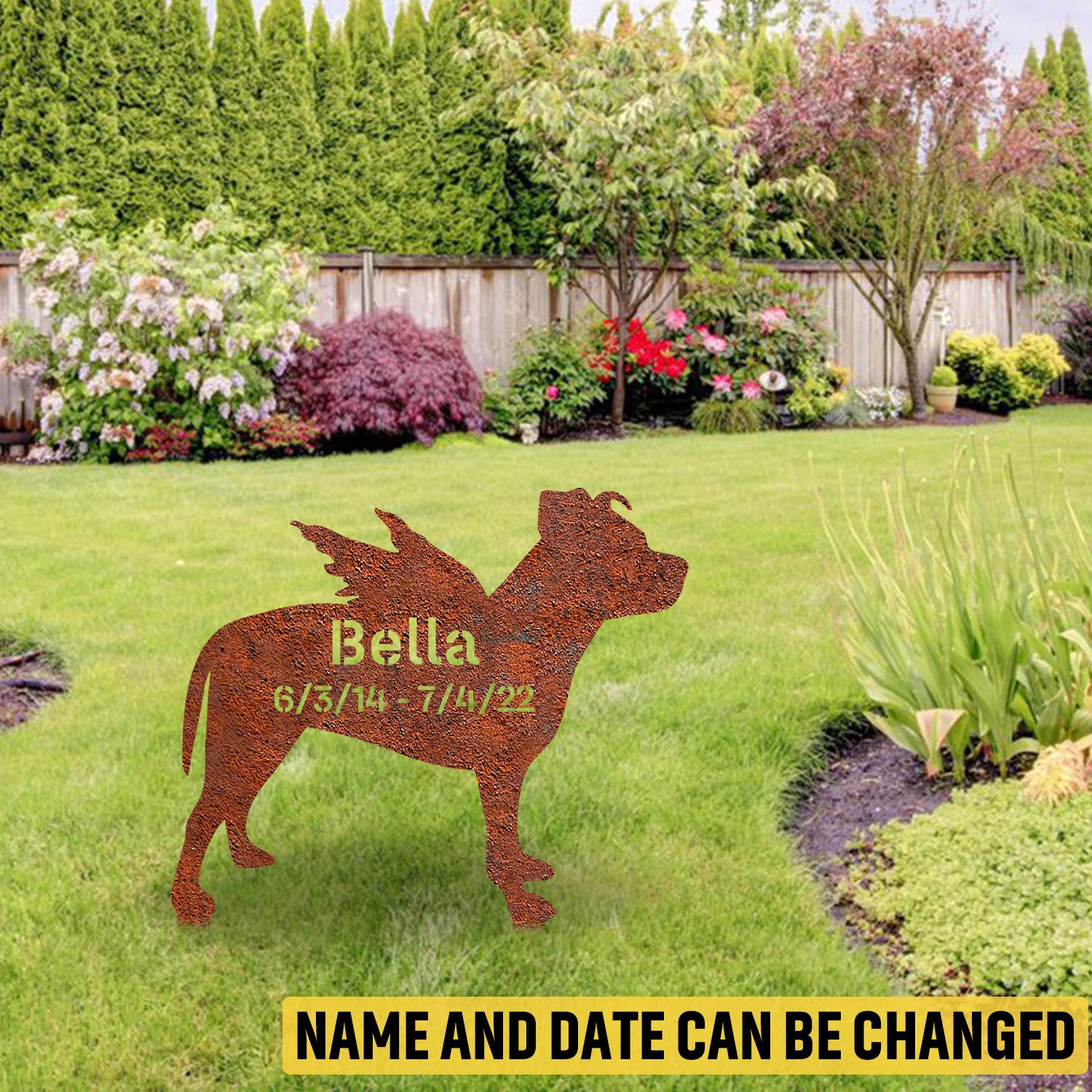 Personalized Memorial American Pit Bull Dog Rusted Metal Garden Sign, Staffordshire Bull Terrier House Stake