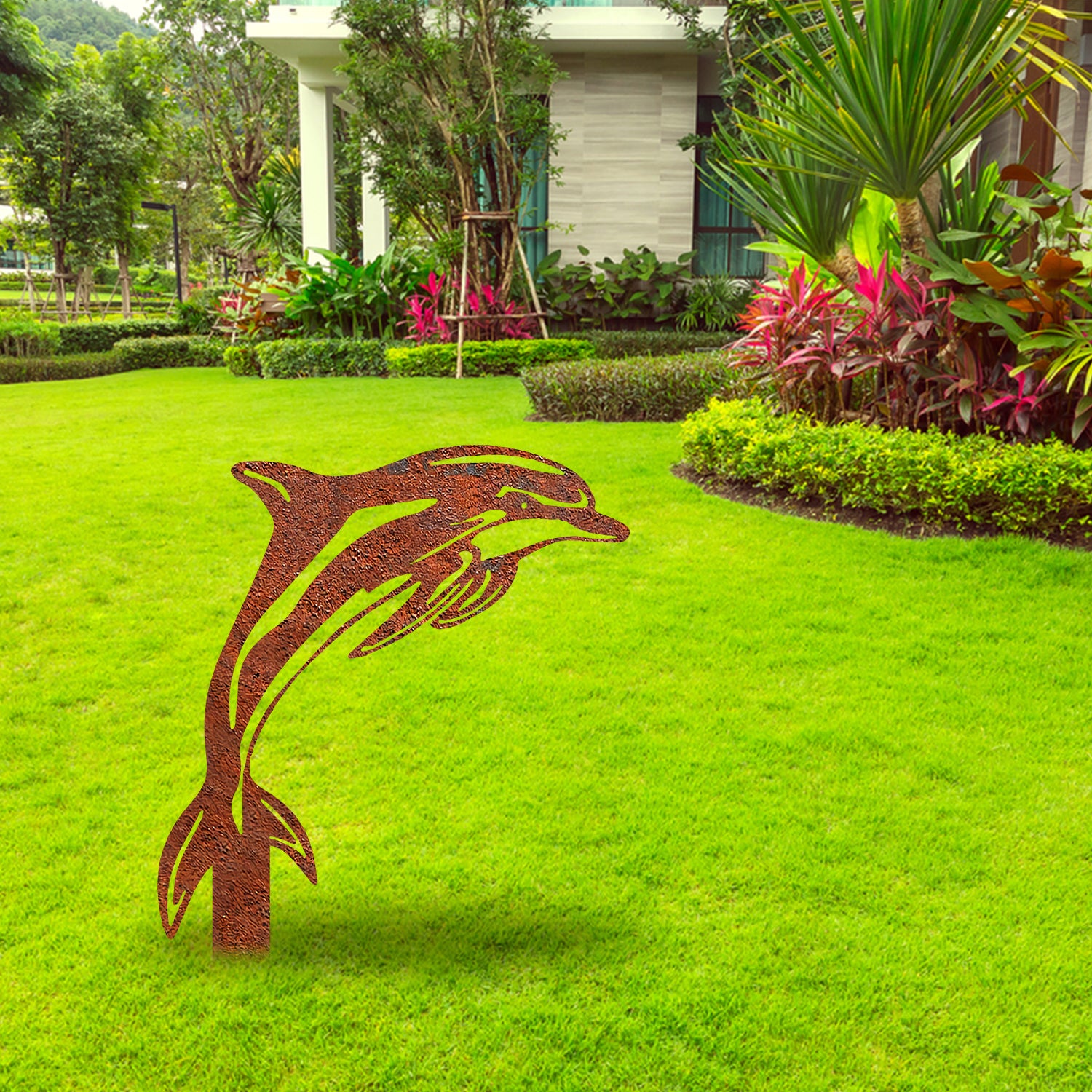 Rustic Dolphin Metal Garden Decor, Dolphin Sea Laser Cut Artwork