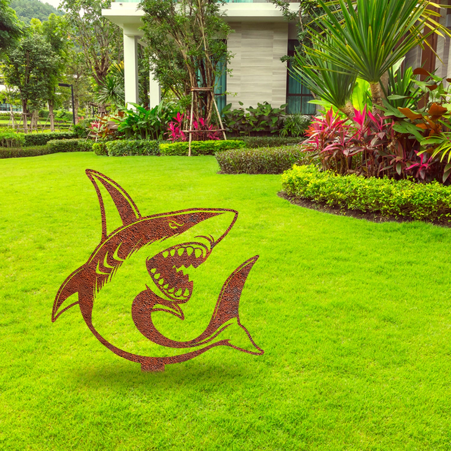 Rustic Shark Metal Garden Art, Shark Metallic Gift For Husband