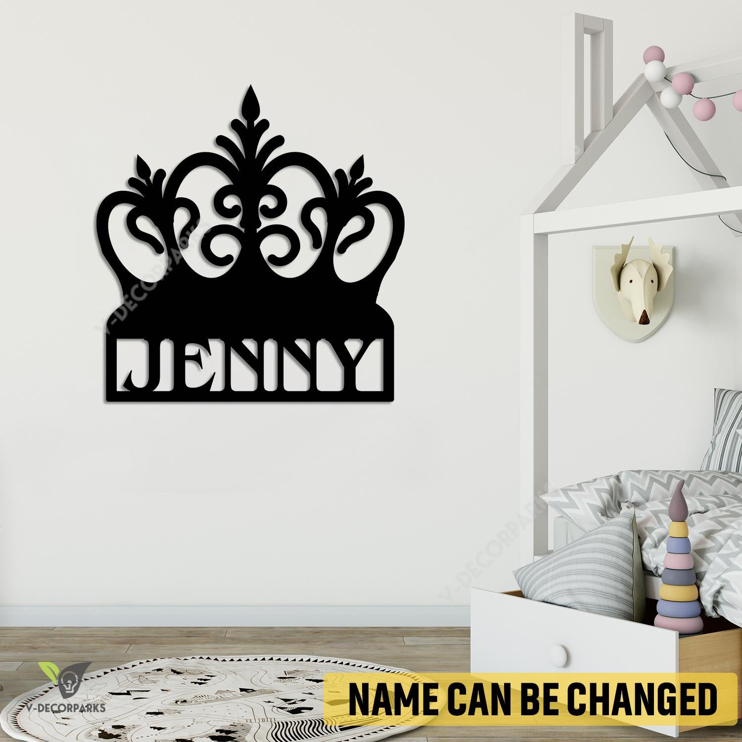 Personalized Princess Crown Metal Wall Decor, Princess Crown Cutout Steel Accent For Girls