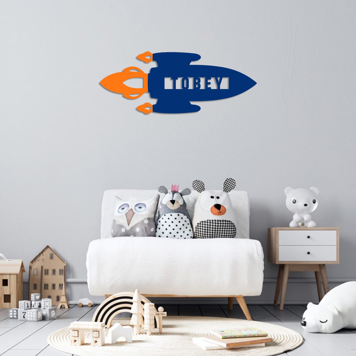 Personalized Rocket Metal Wall Decoration, Rocket Modern Nursery Decor For Son