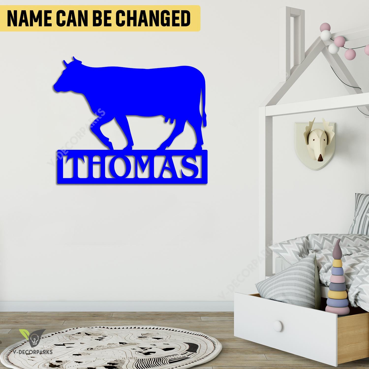 Customized Cow Metal Sign, Cow, Cattle Evergreen Artwork For Kids